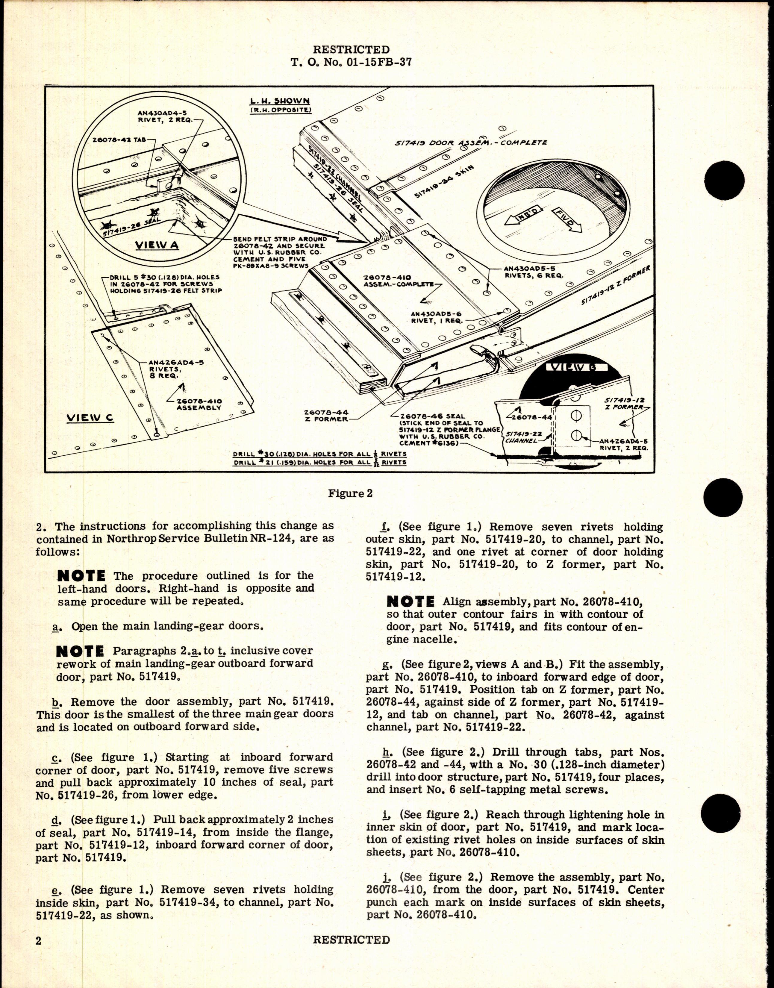 Sample page 2 from AirCorps Library document: Deletion of Main Landing-Gear Auxiliary Spring-Loaded Door for P-61B