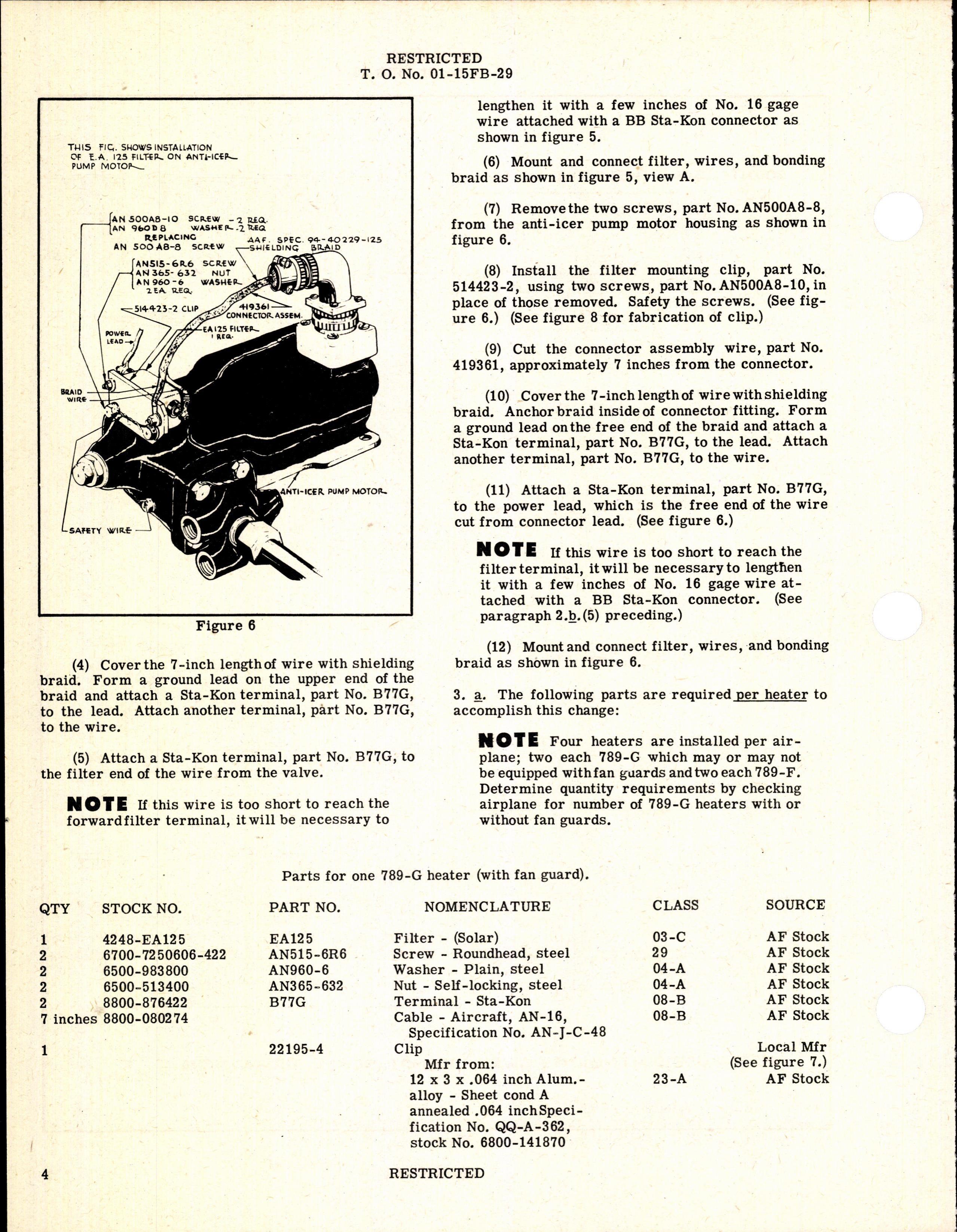 Sample page 4 from AirCorps Library document: Installation of Radio Noise Filters in Heater and Anti-Icer Motors for P-61A