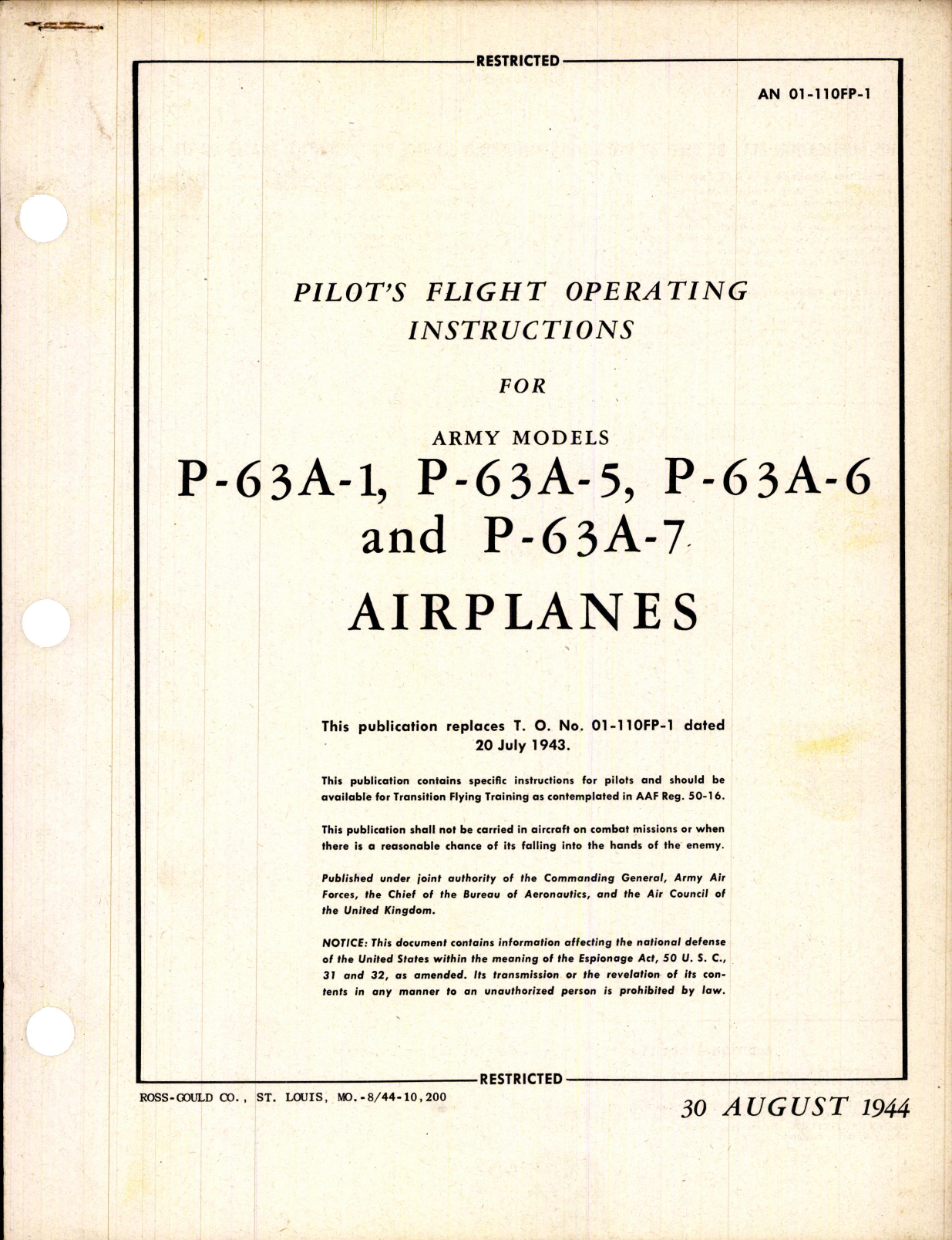 Sample page 1 from AirCorps Library document: Pilot's Flight Operating Instructions for P-63