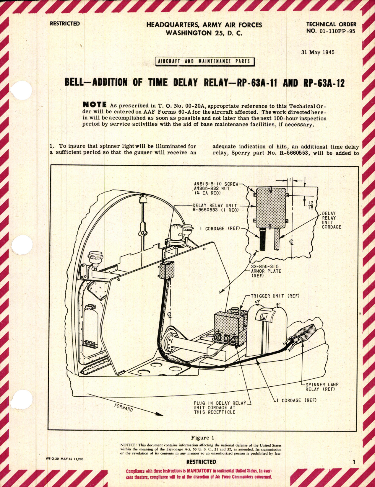 Sample page 1 from AirCorps Library document: Addition of Time Delay Relay for RP-63A