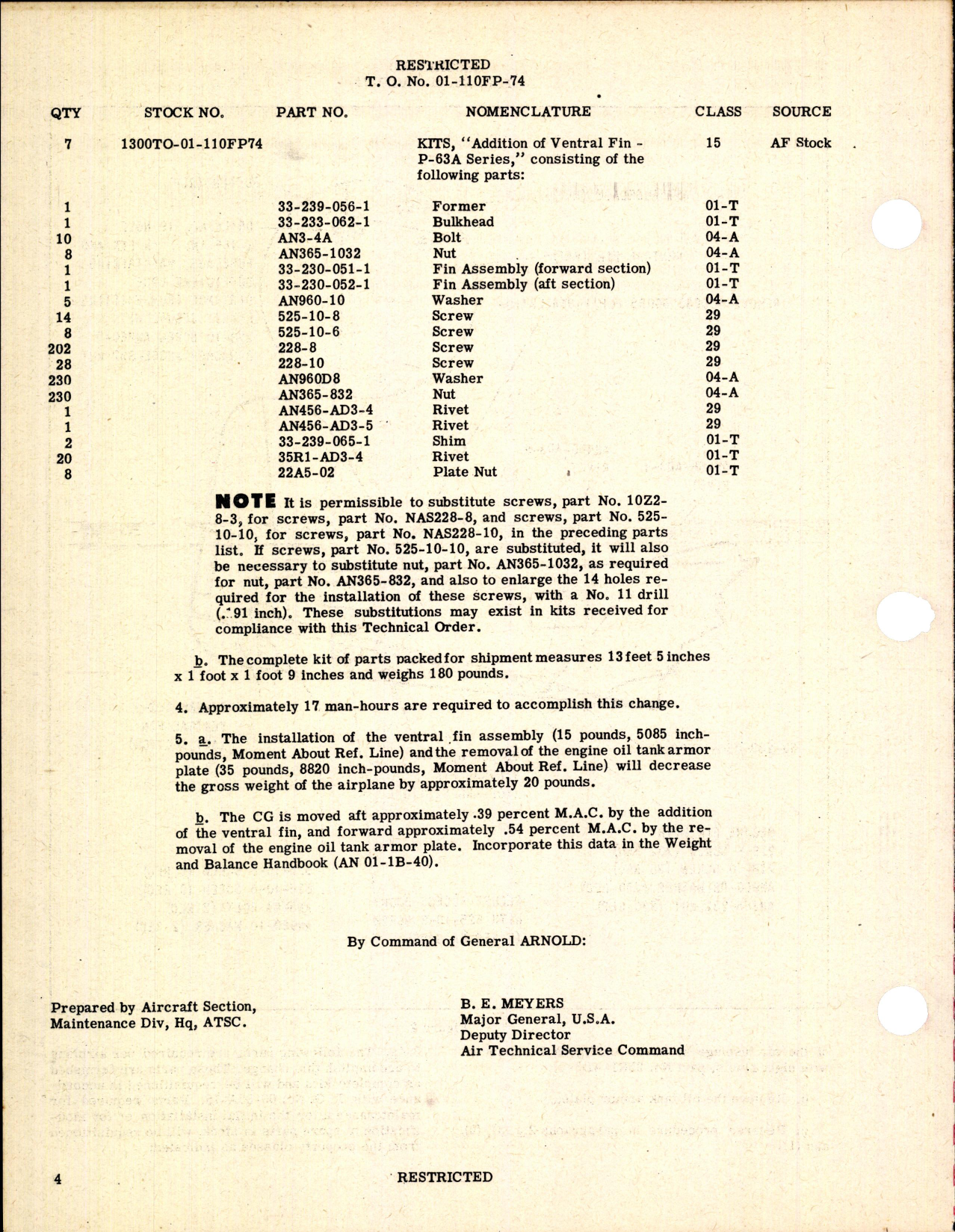 Sample page 4 from AirCorps Library document: Addition of Ventral Fin for P-63A Series