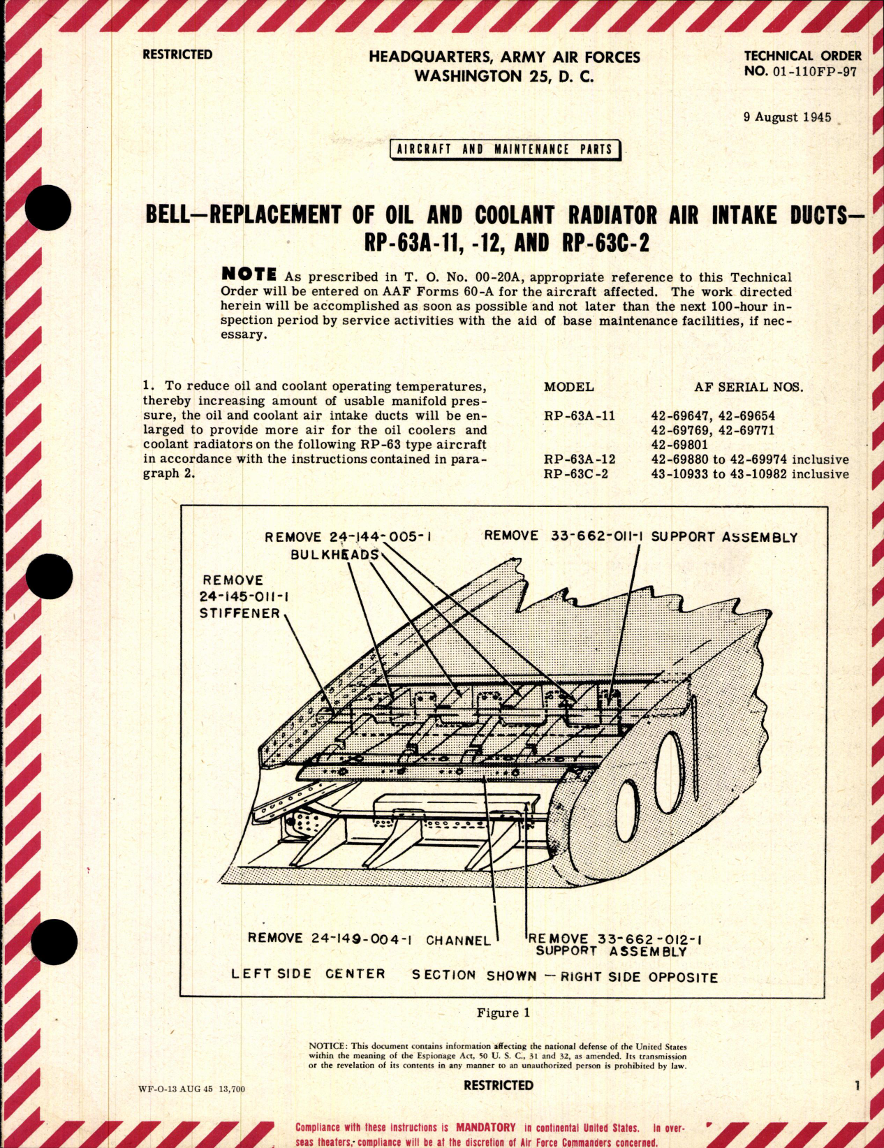 Sample page 1 from AirCorps Library document: Replacement of Oil and Coolant Radiator Air Intake Ducts