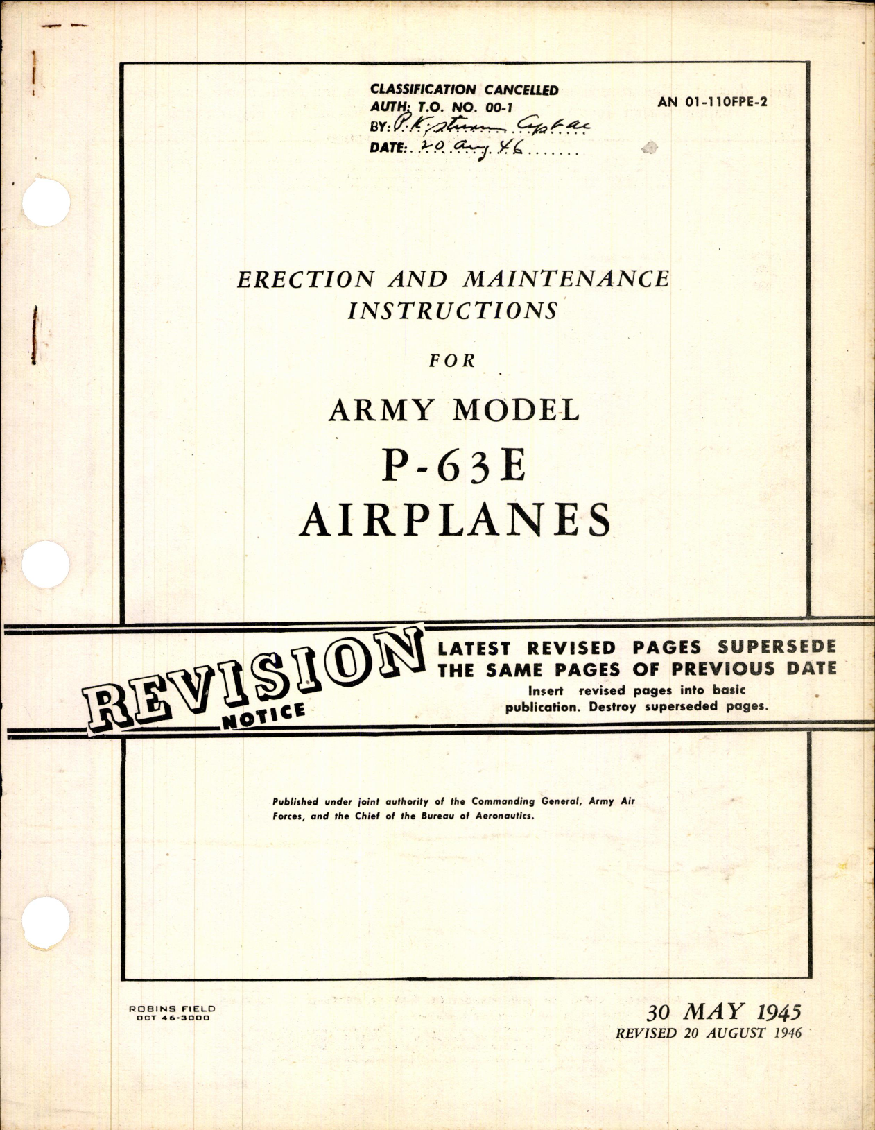 Sample page 1 from AirCorps Library document: Erection and Maintenance Instructions for P-63E