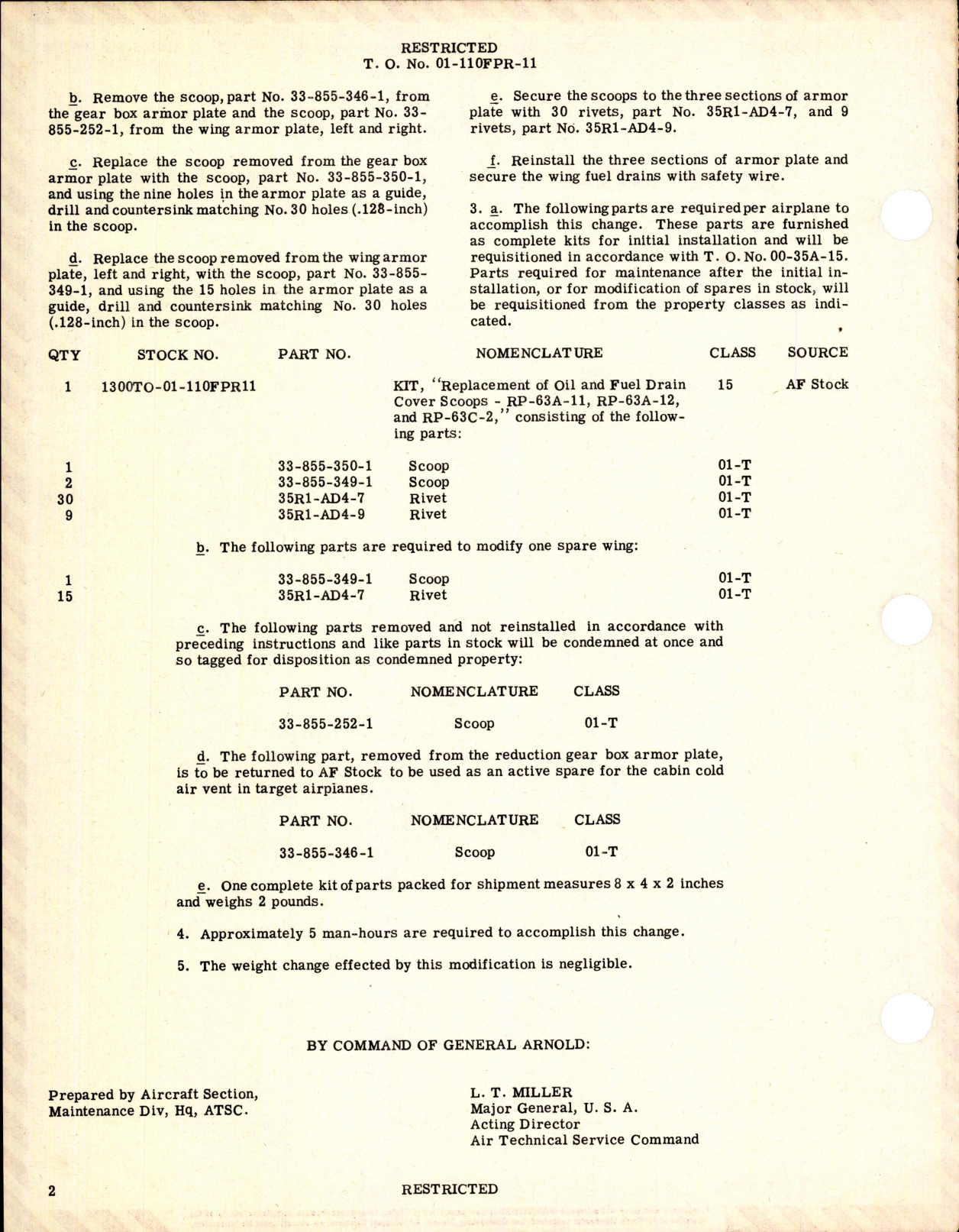 Sample page 2 from AirCorps Library document: Replacement of Oil and Fuel Drain Cover Scoops