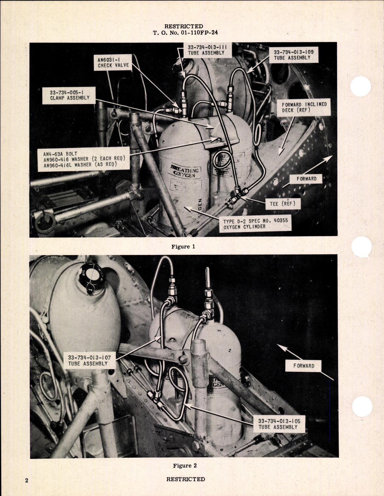 Sample page 2 from AirCorps Library document: Installation of Additional Oxygen Cylinders for P-63A