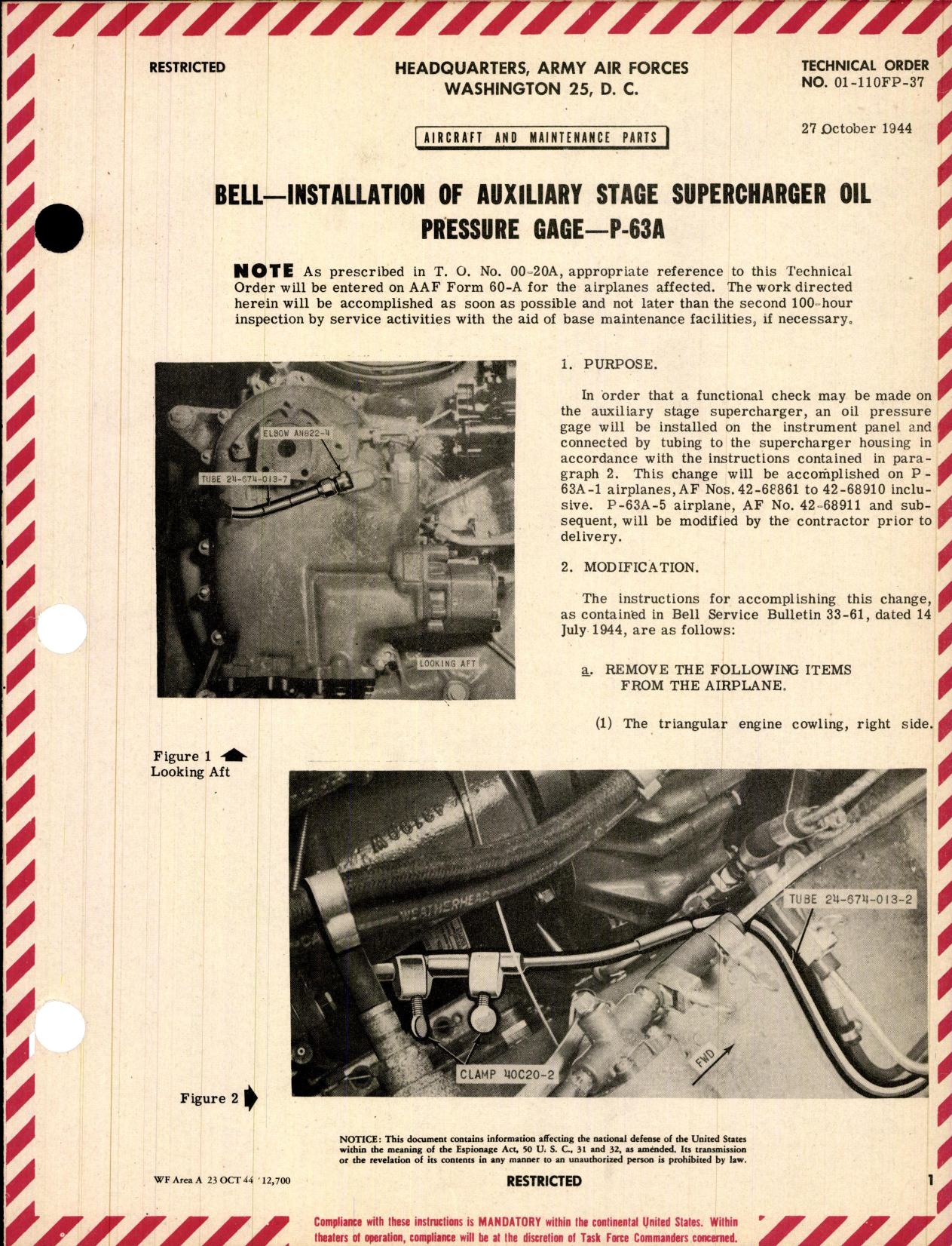 Sample page 1 from AirCorps Library document: Install Auxiliary Stage Supercharger Oil Pressure Gage