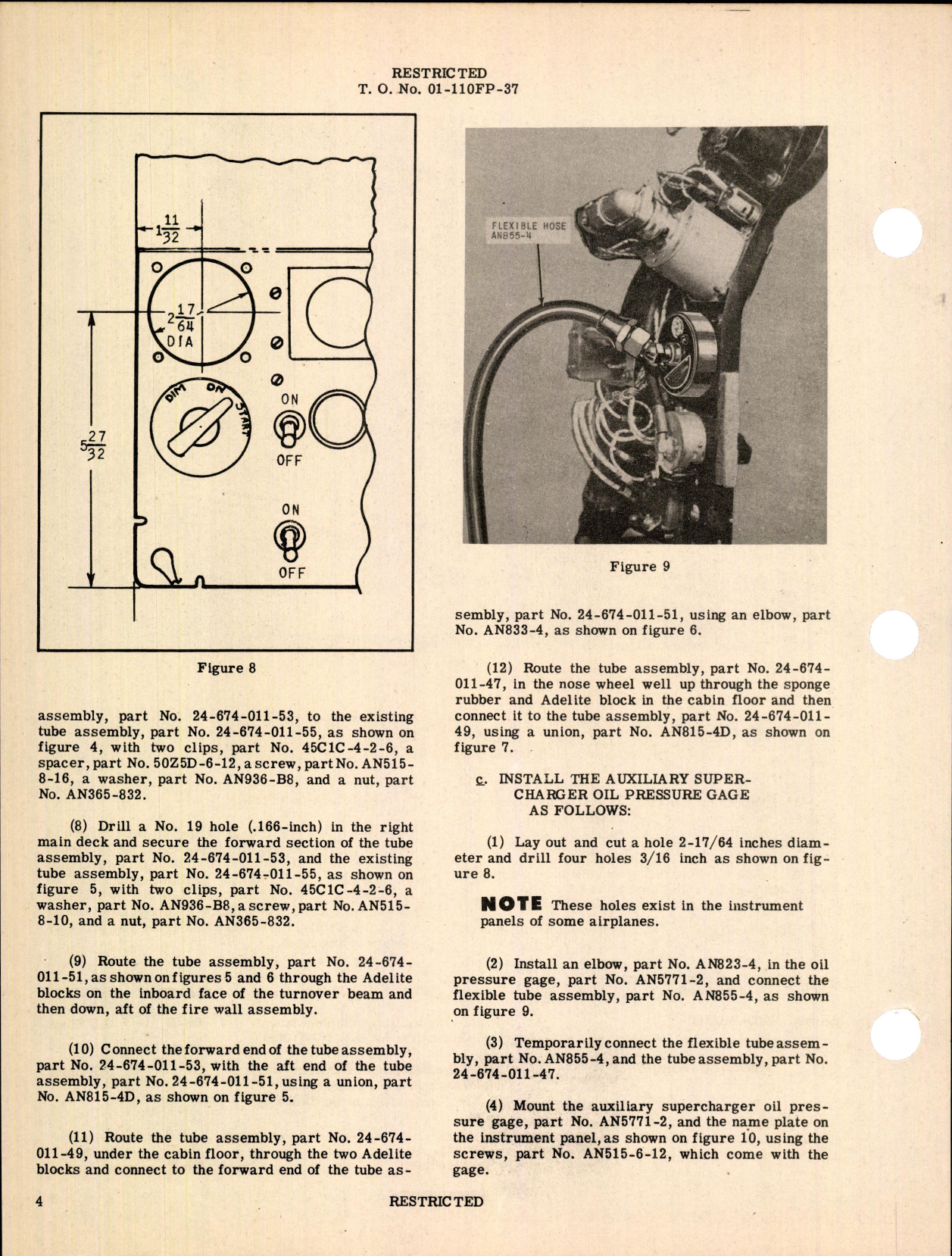Sample page 4 from AirCorps Library document: Install Auxiliary Stage Supercharger Oil Pressure Gage