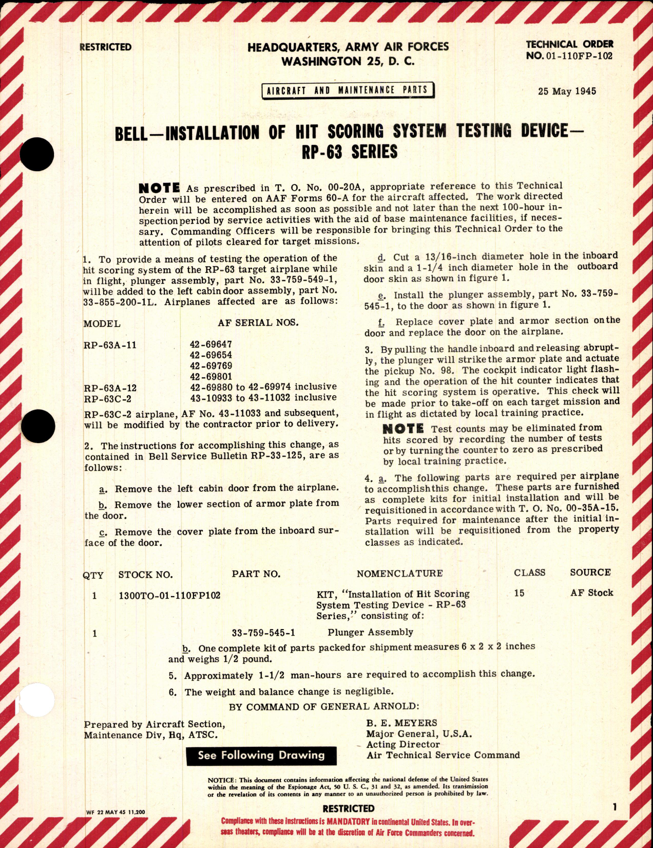 Sample page 1 from AirCorps Library document: Installation of Hit Scoring System Test Device