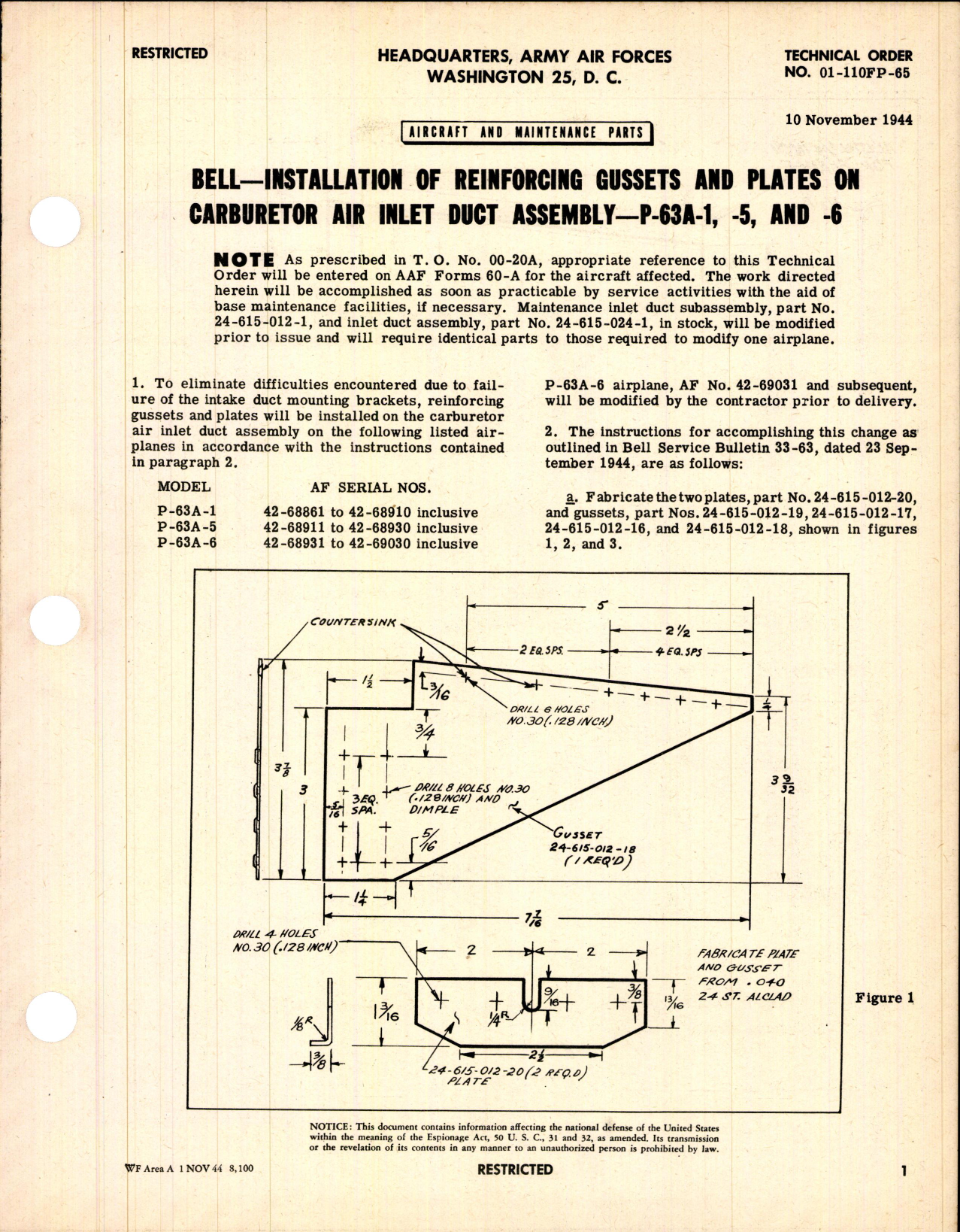 Sample page 1 from AirCorps Library document: Installation of Reinforcing Gussets & Plates on Carburetor