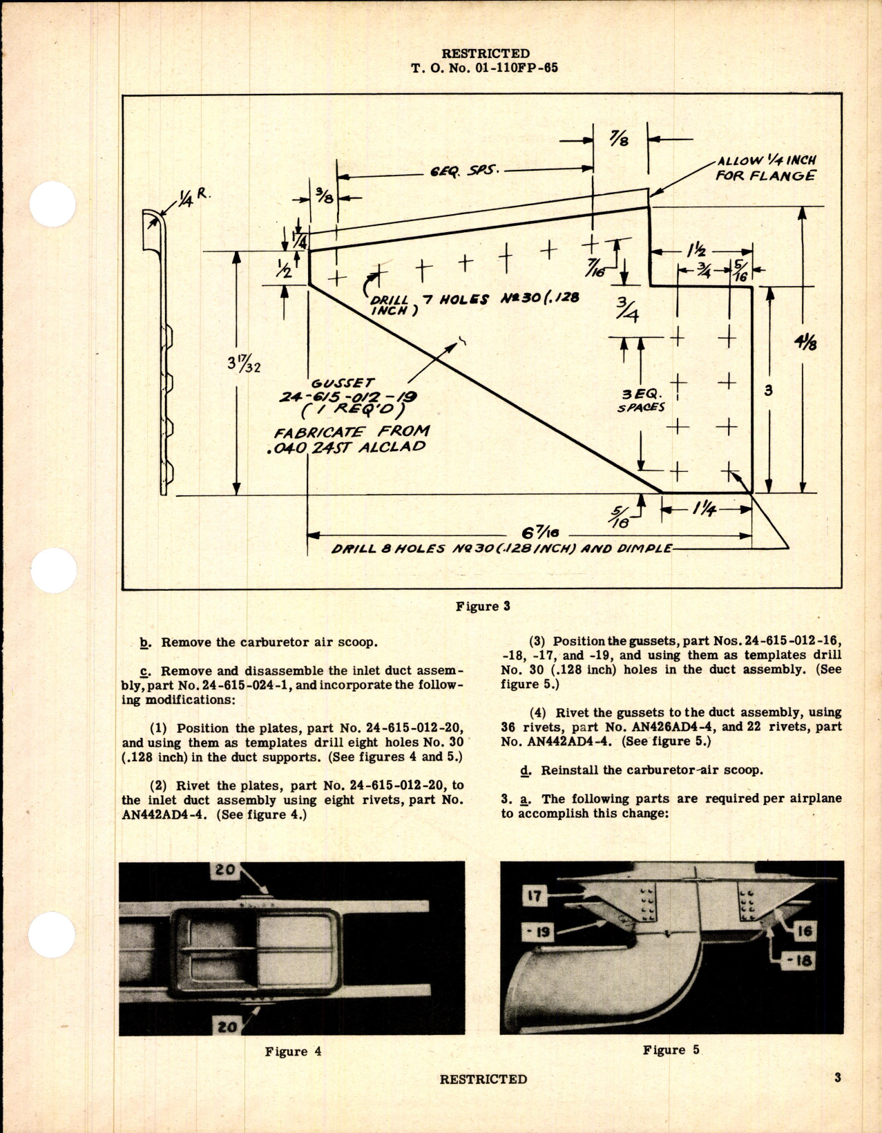 Sample page 3 from AirCorps Library document: Installation of Reinforcing Gussets & Plates on Carburetor
