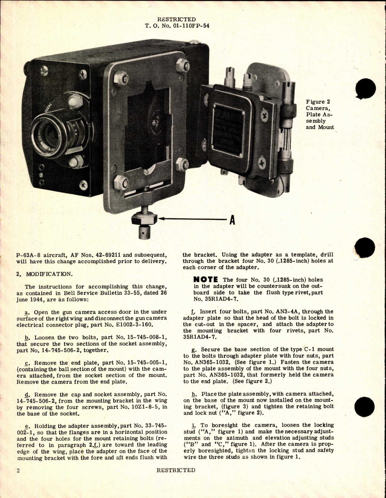 Sample page 2 from AirCorps Library document: Installation of Type C-1 Gun Camera Mount for P-63A