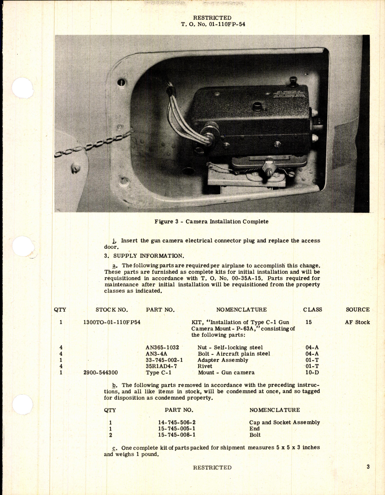 Sample page 3 from AirCorps Library document: Installation of Type C-1 Gun Camera Mount for P-63A