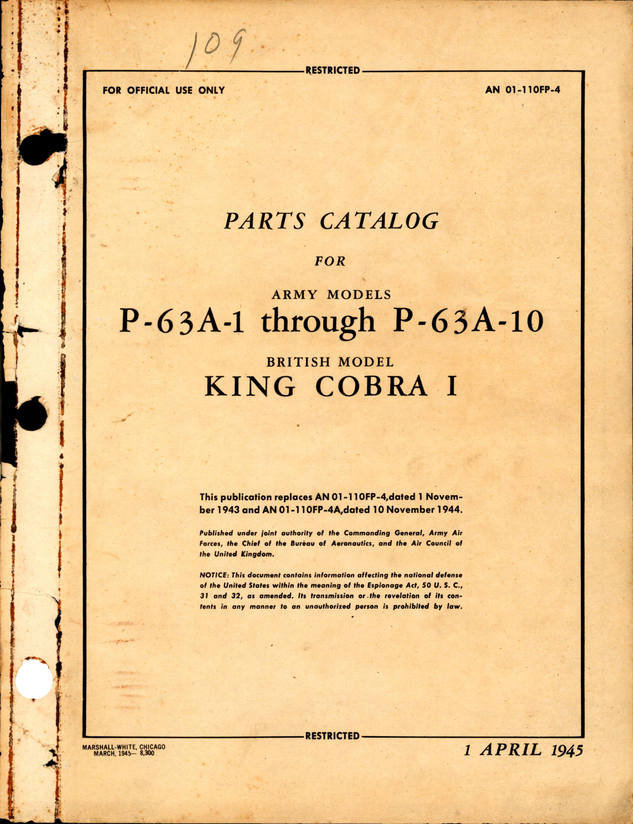 Sample page 1 from AirCorps Library document: Parts Catalog for P-63A