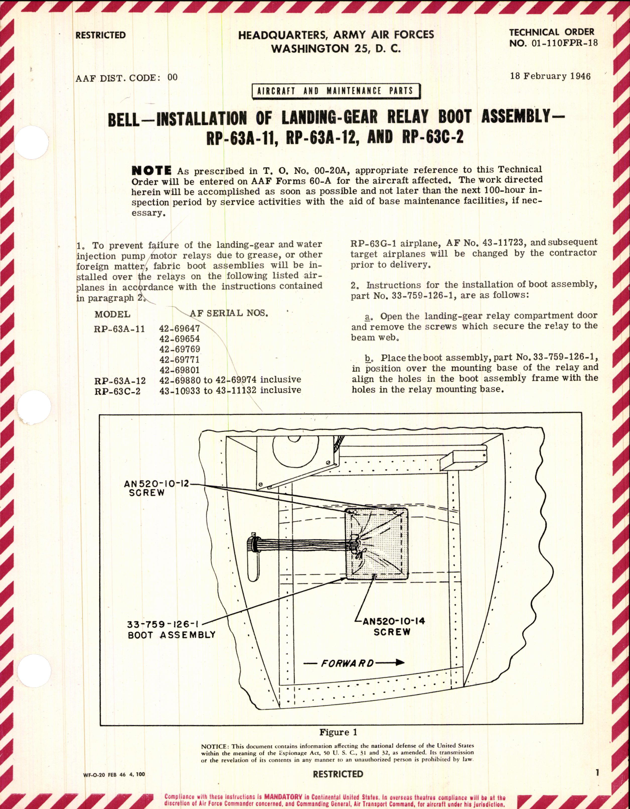 Sample page 1 from AirCorps Library document: Installation of Landing Gear Relay Boot Assembly