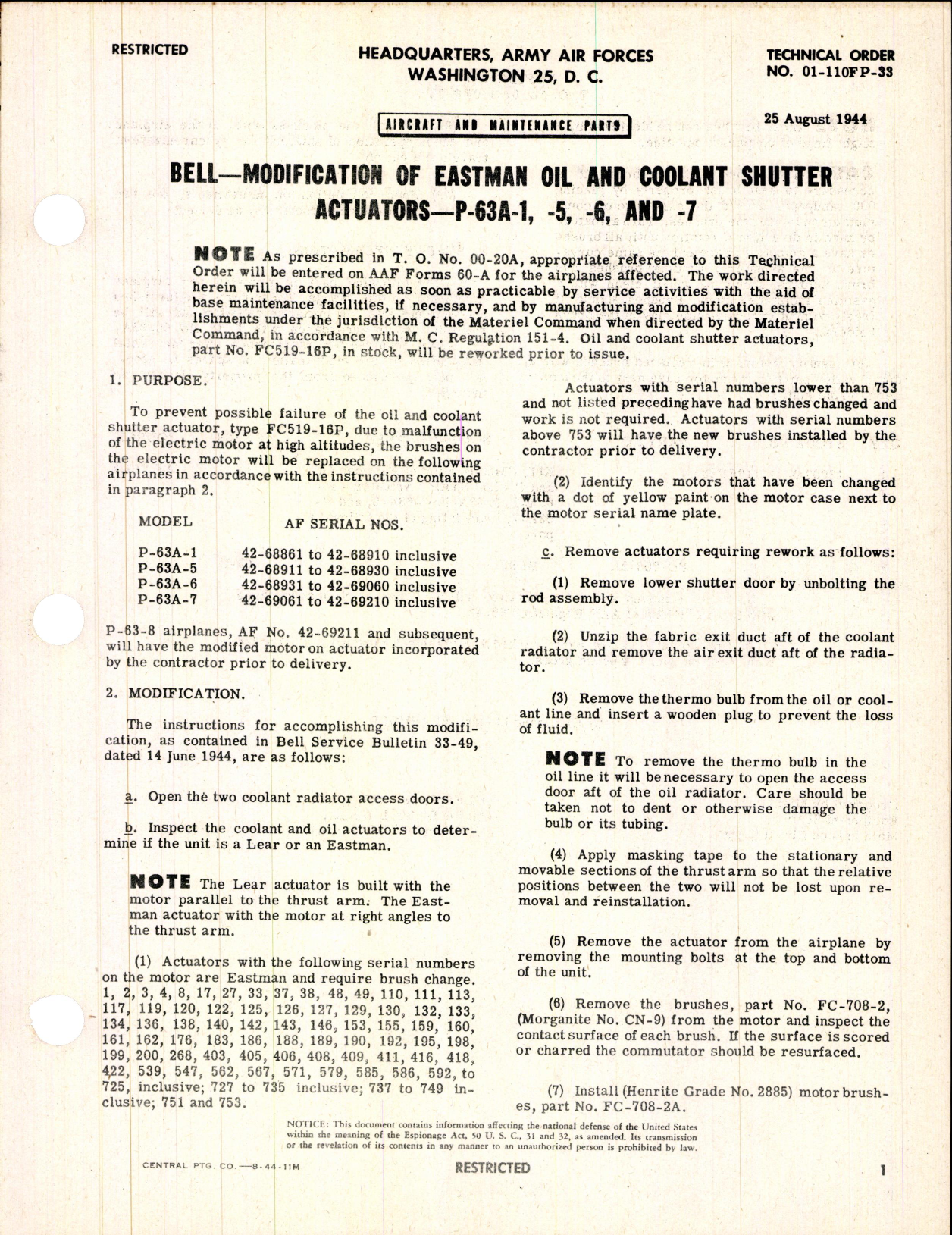 Sample page 1 from AirCorps Library document: Modification of Eastman Oil & Coolant Shutter Actuators