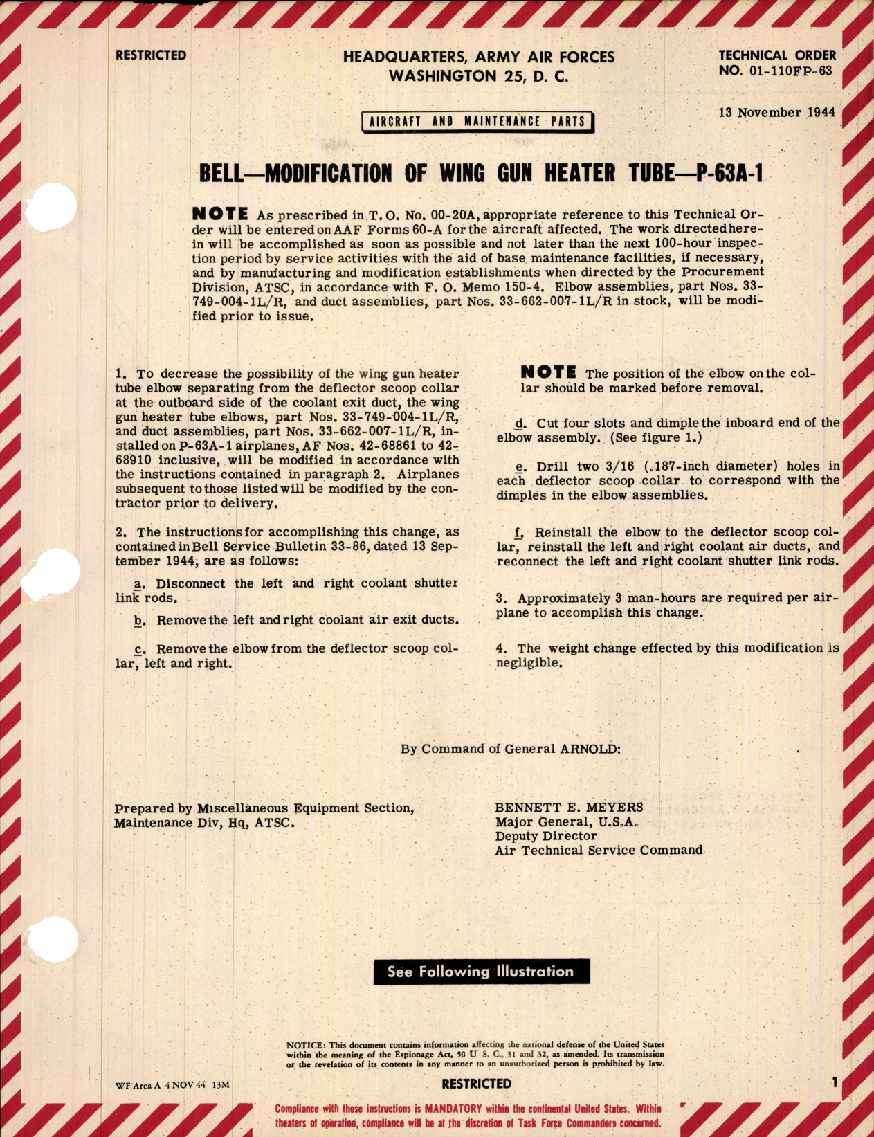 Sample page 1 from AirCorps Library document: Modification of Wing Gun Heater Tube for P-63A