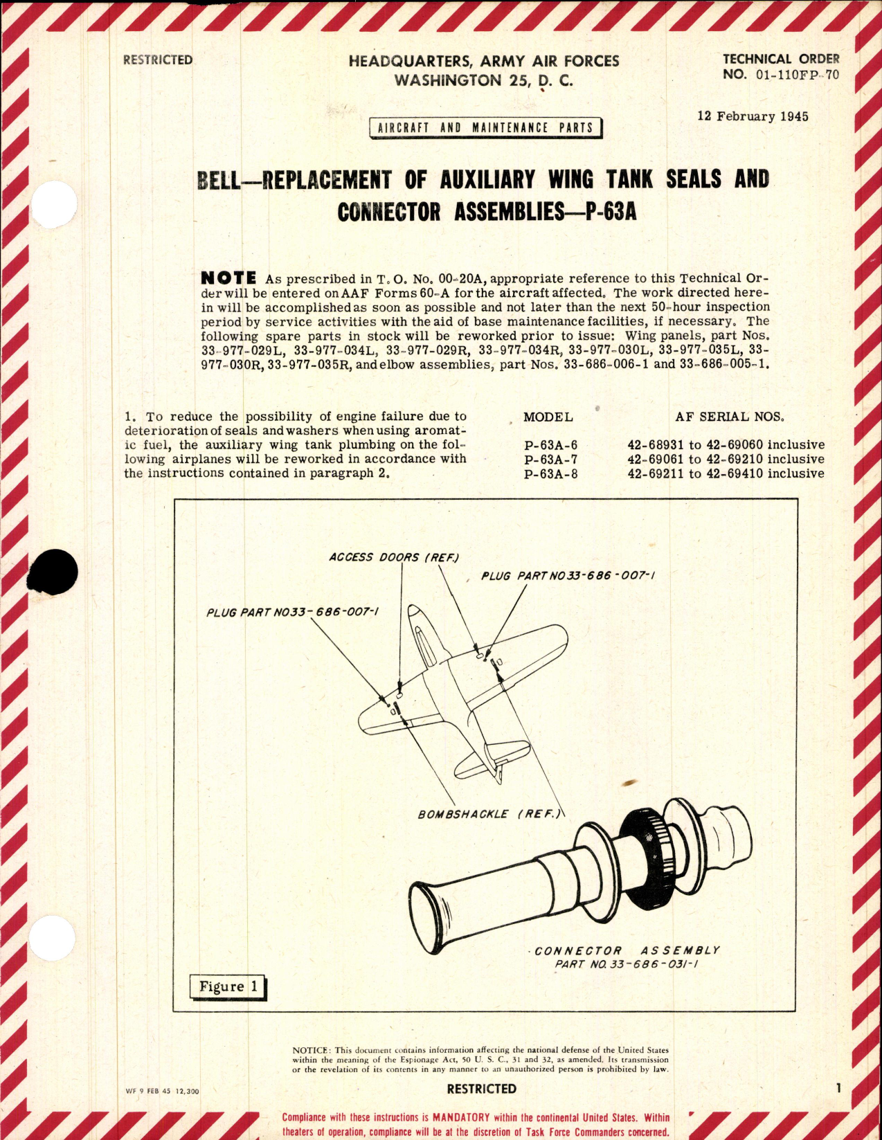 Sample page 1 from AirCorps Library document: Replacing Auxiliary Wing Tank Seals & Connector Assemblies