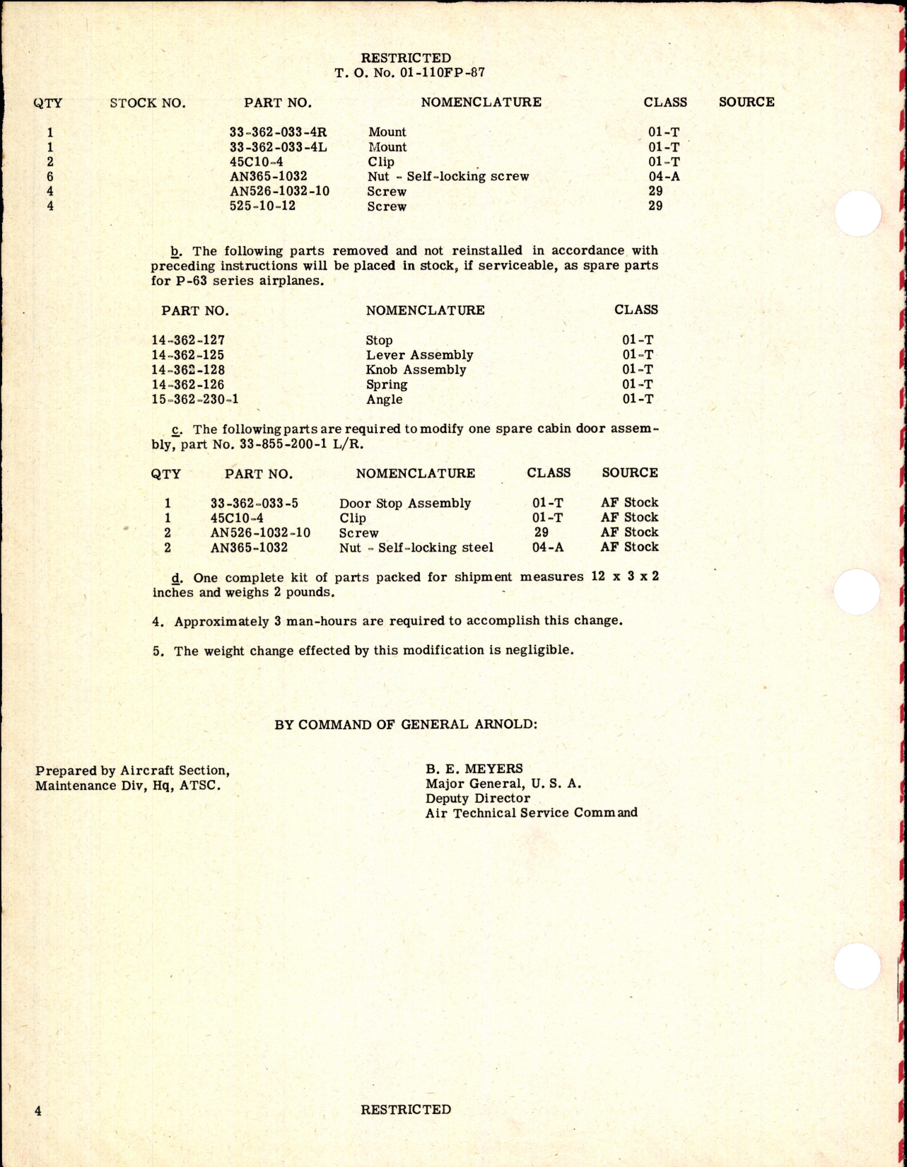 Sample page 4 from AirCorps Library document: Replacement of Cabing Door Stop for RP-63A