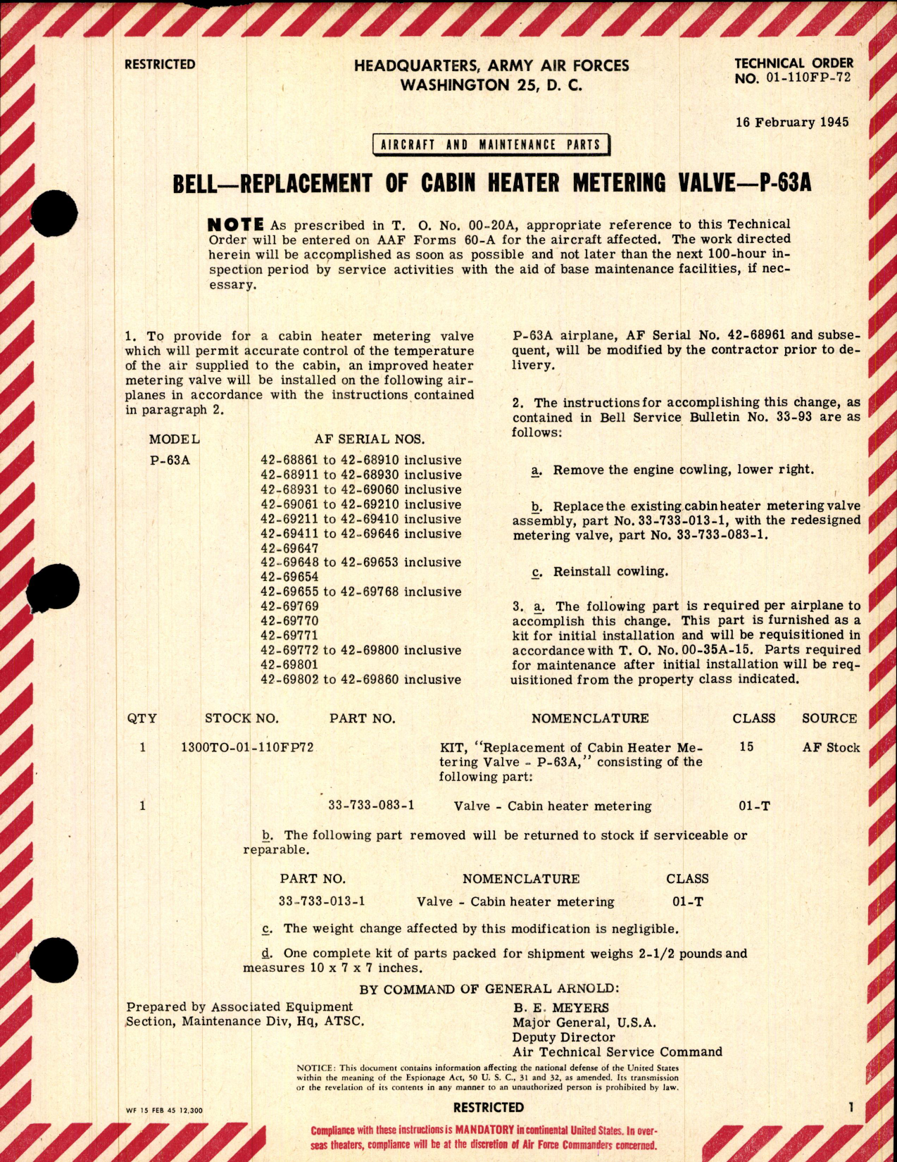 Sample page 1 from AirCorps Library document: Replacement of Cabin Heater Metering Valve