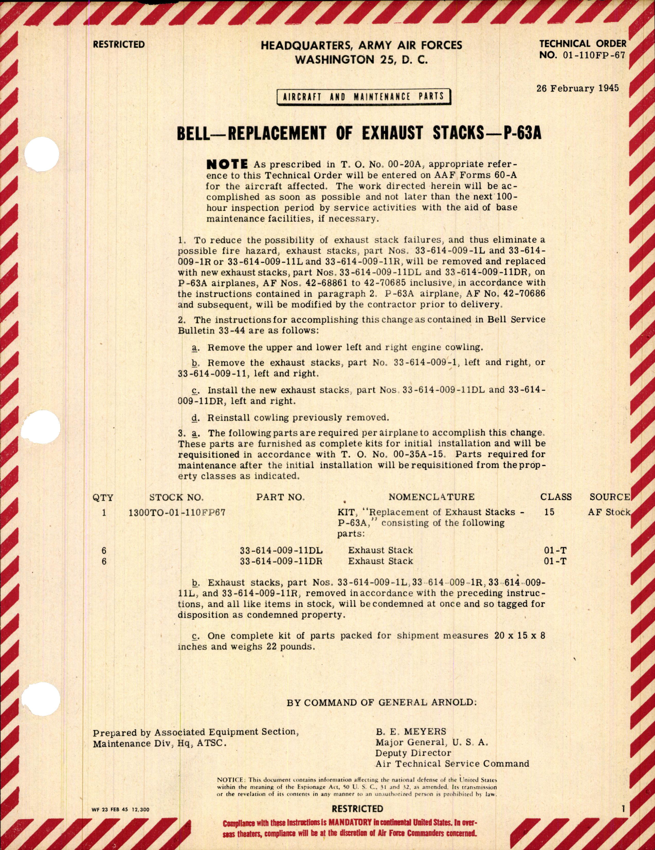 Sample page 1 from AirCorps Library document: Replacement of Exhaust Stacks for P-63A