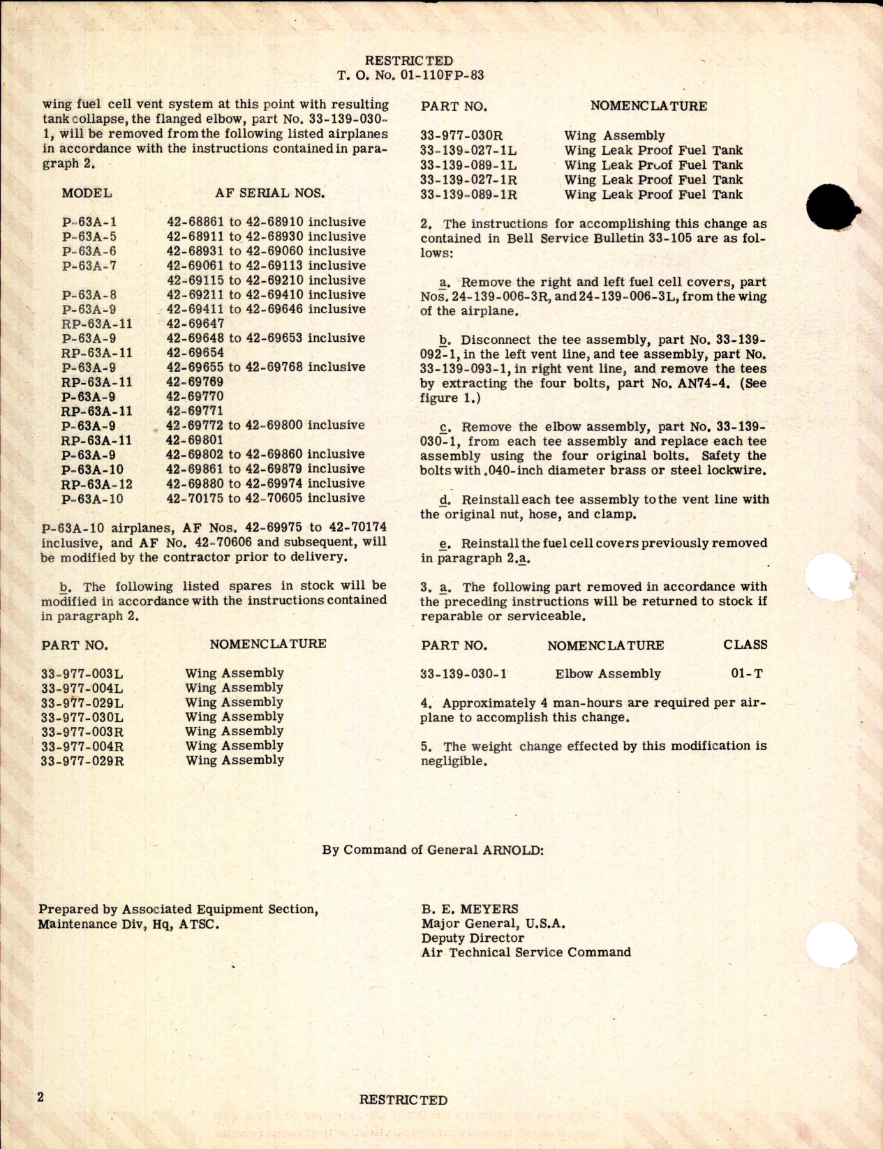 Sample page 2 from AirCorps Library document: Removal of Flanged Elbow from Wing Fuel Cell Vent