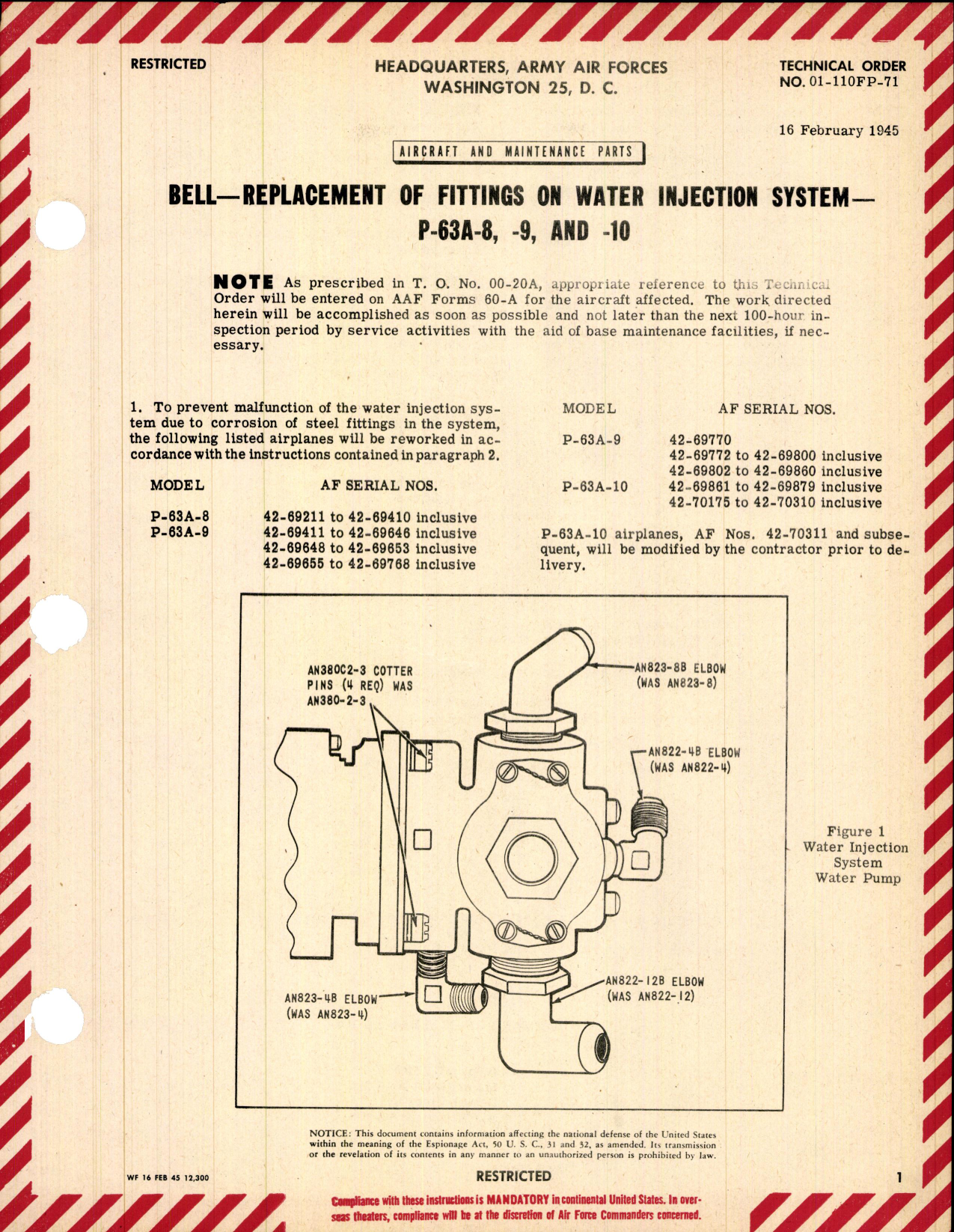 Sample page 1 from AirCorps Library document: Replacement of Fittings on Water Injection System 