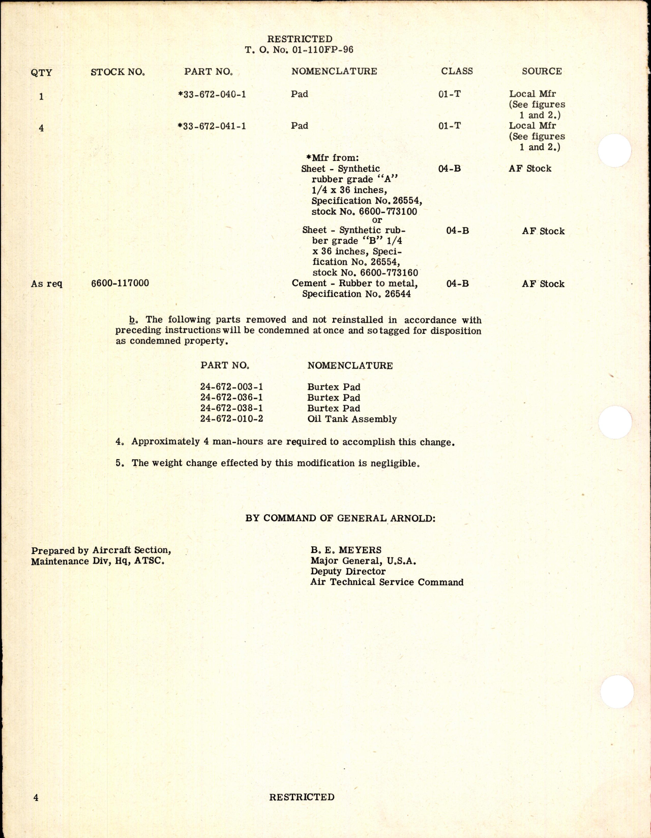 Sample page 4 from AirCorps Library document: Replacement of Main Oil Tank Support Pads