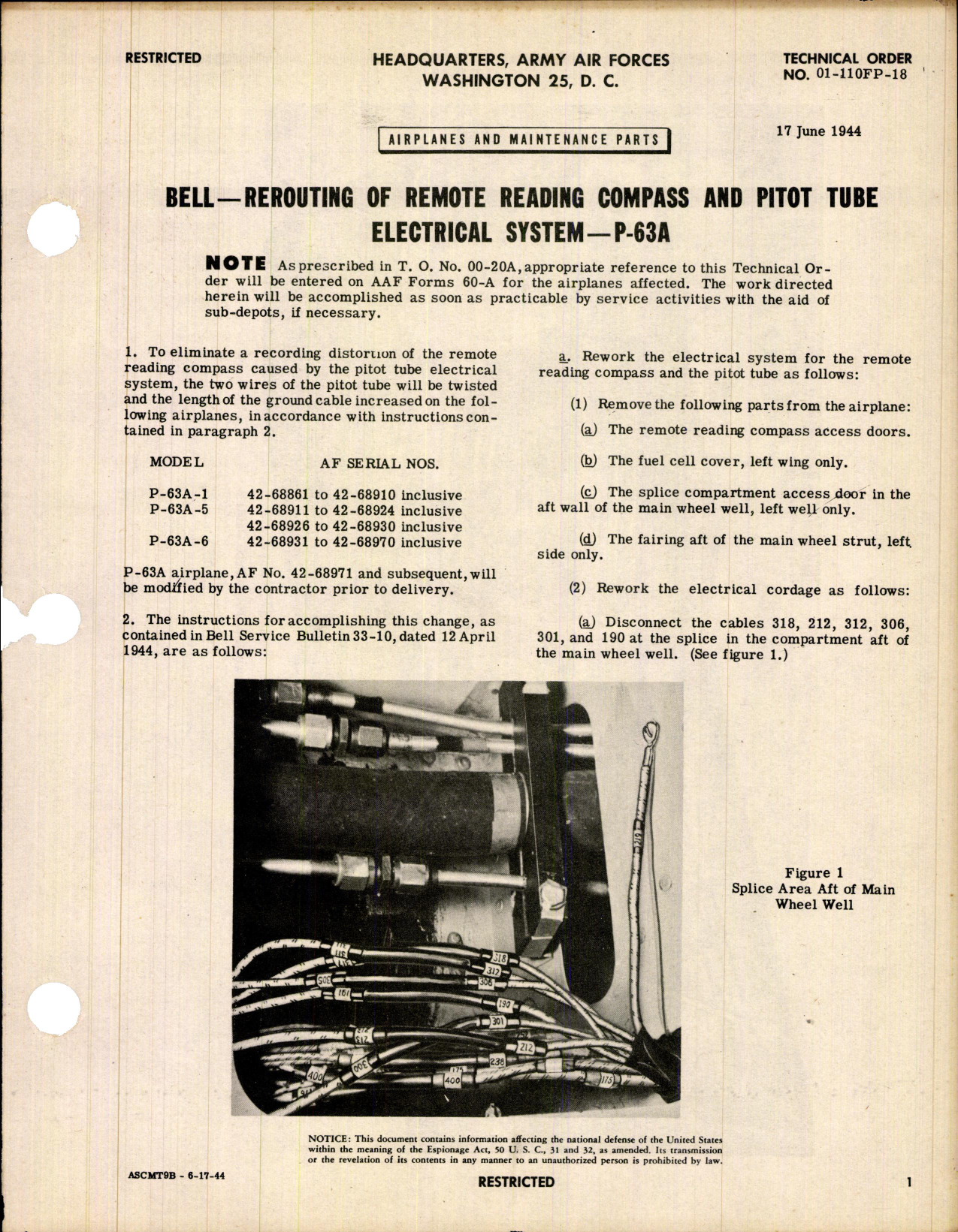Sample page 1 from AirCorps Library document: Rerouting of Remote Reading Compass & Pitot Tube 