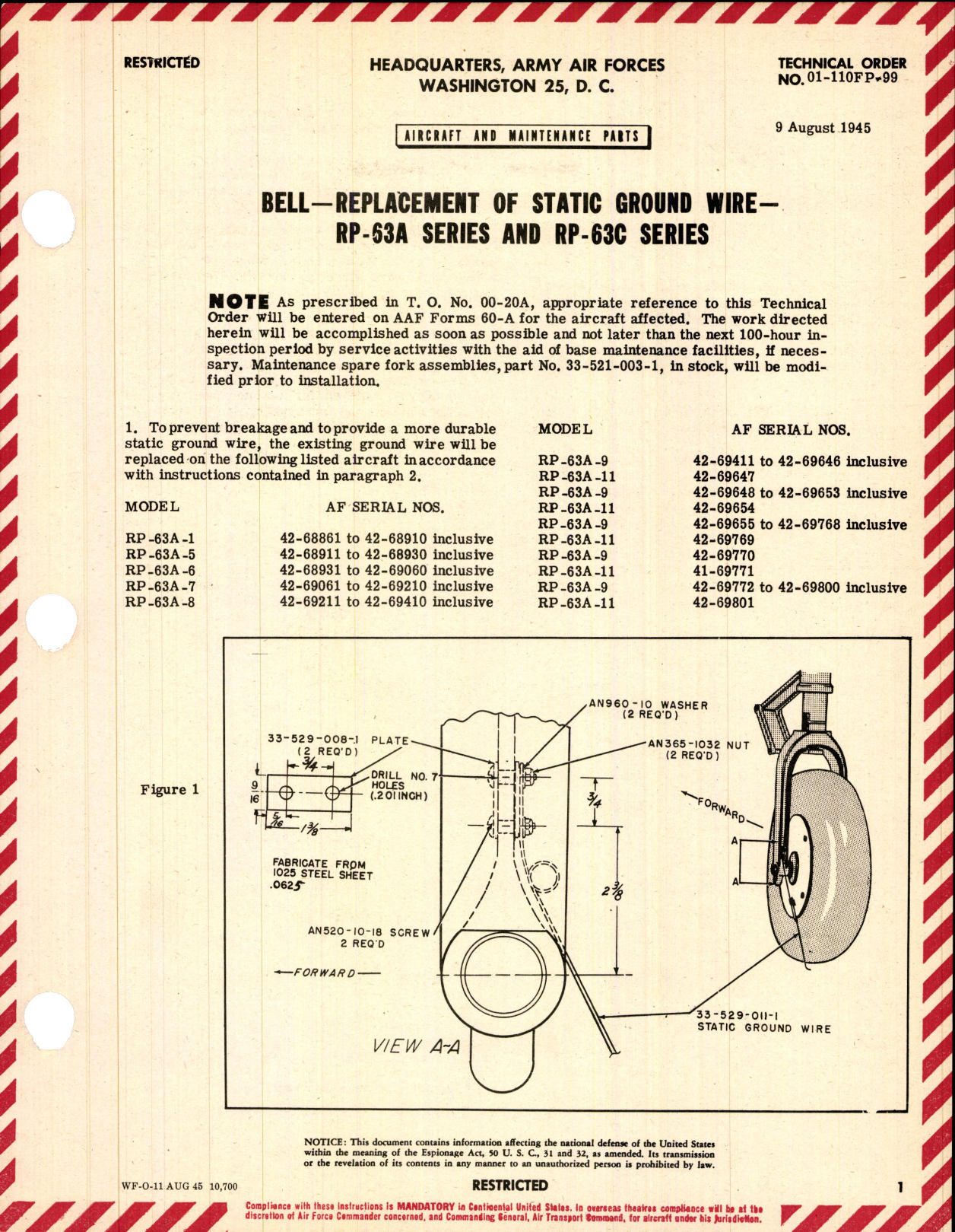 Sample page 1 from AirCorps Library document: Replacement of Static Ground Wire for RP-63