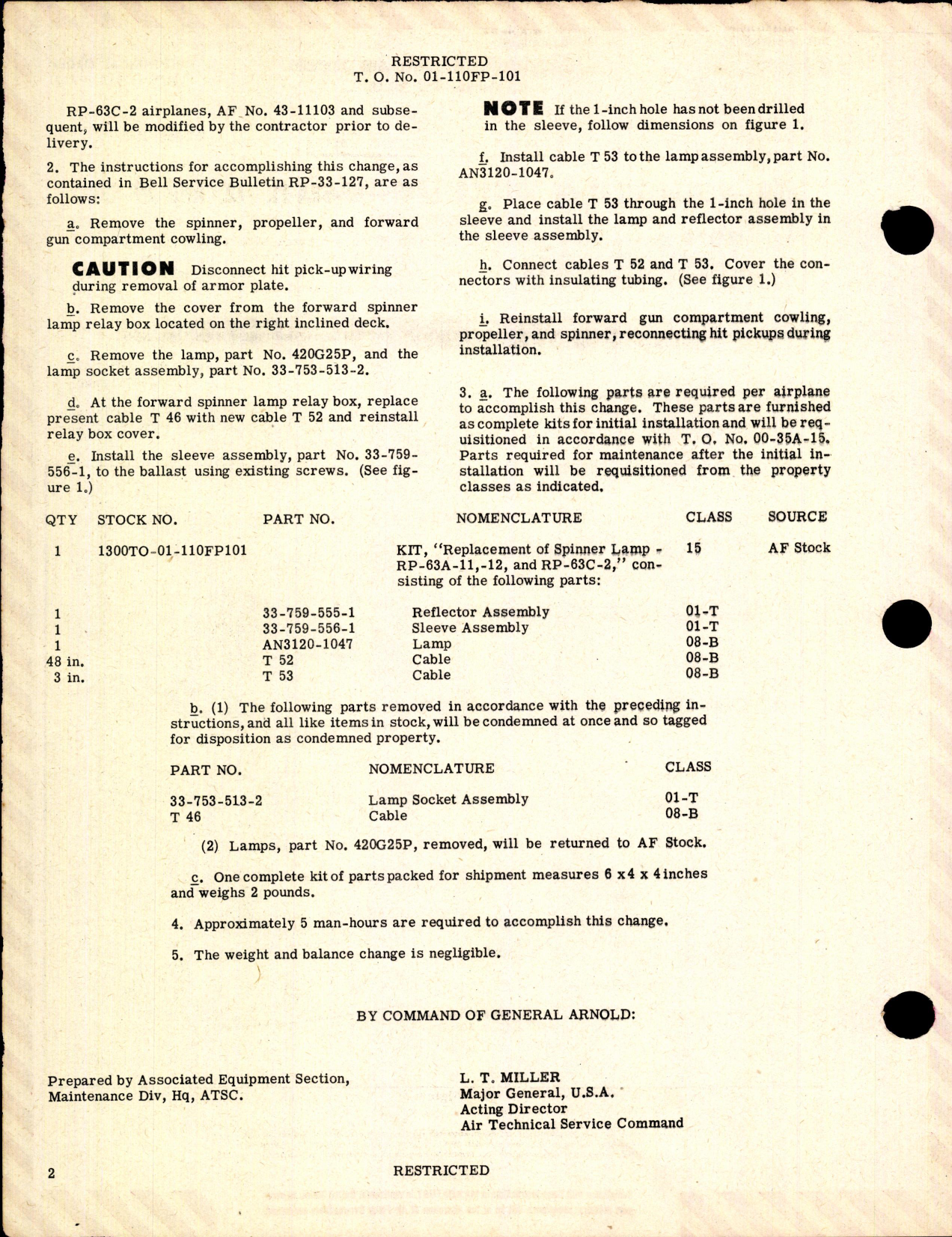 Sample page 2 from AirCorps Library document: Replacement fo Spinner Lamp for RP-63A