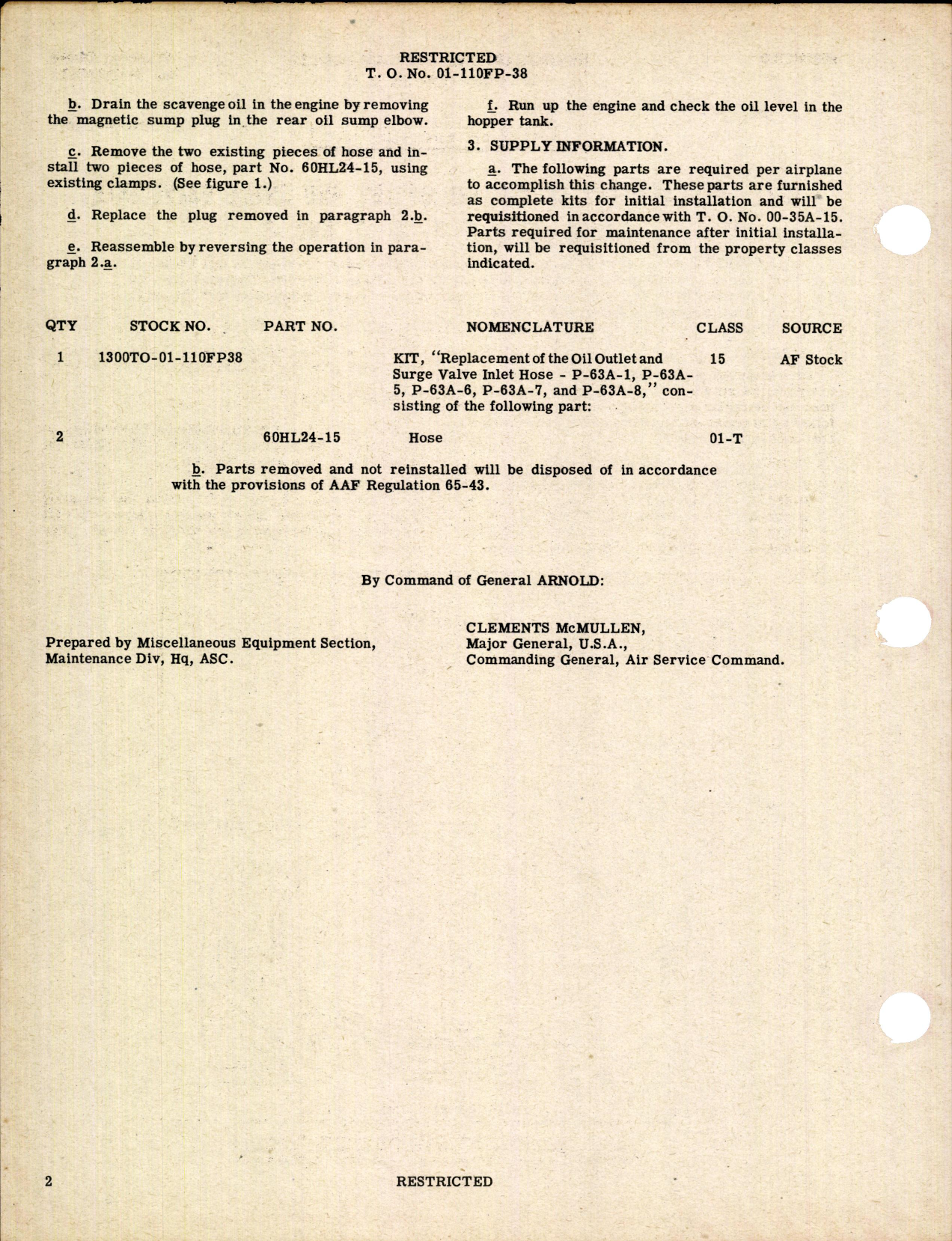 Sample page 2 from AirCorps Library document: Replacement of the Oil Outlet and Surge Valve Inlet Hose