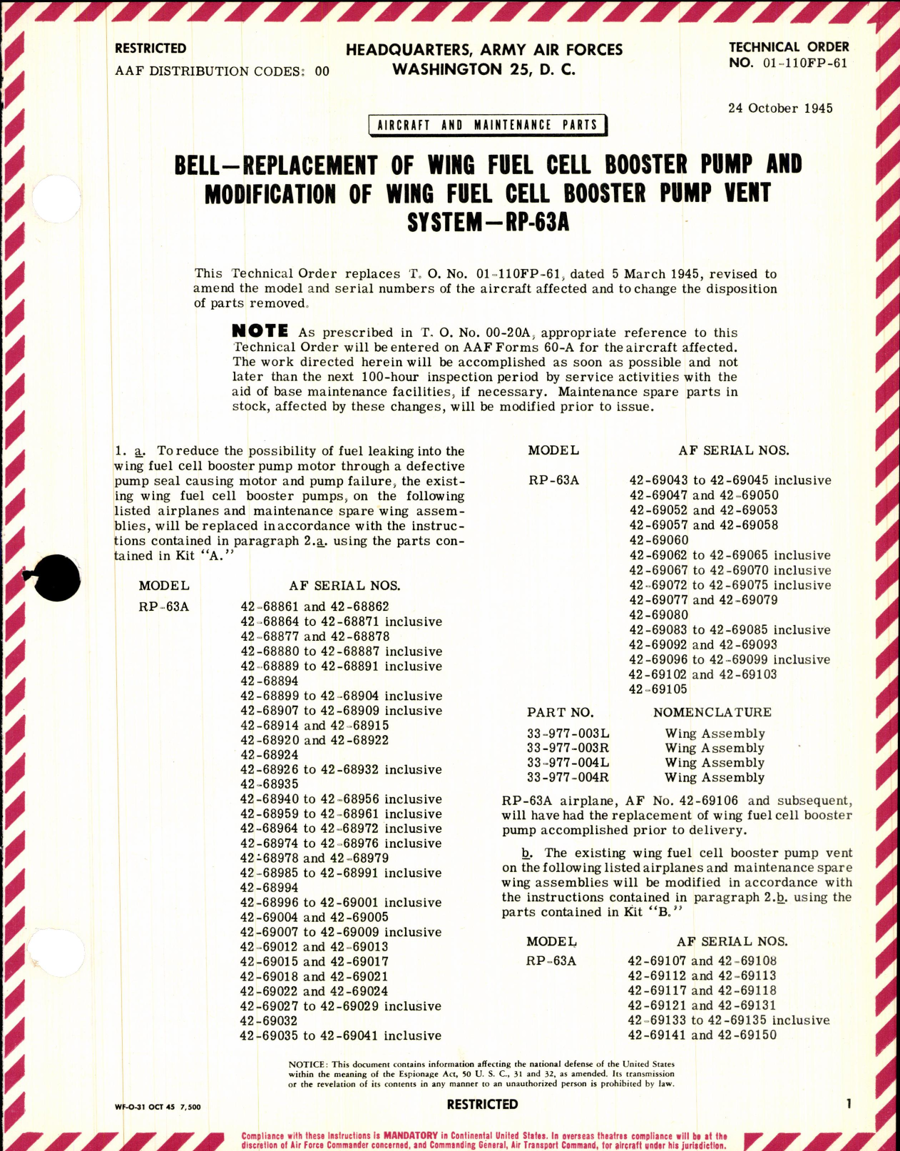 Sample page 1 from AirCorps Library document: Wing Fuel Cell Booster Pump & Modification of Vent System