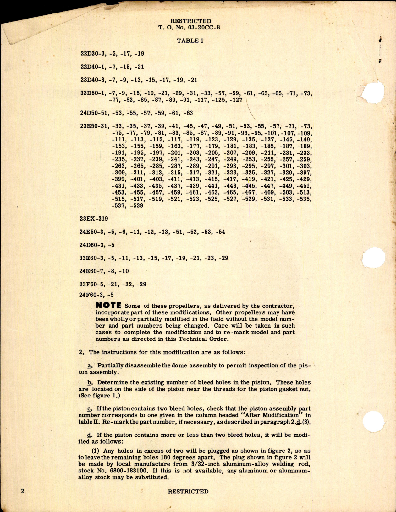 Sample page 2 from AirCorps Library document: Modification of Hydromatic Propellers