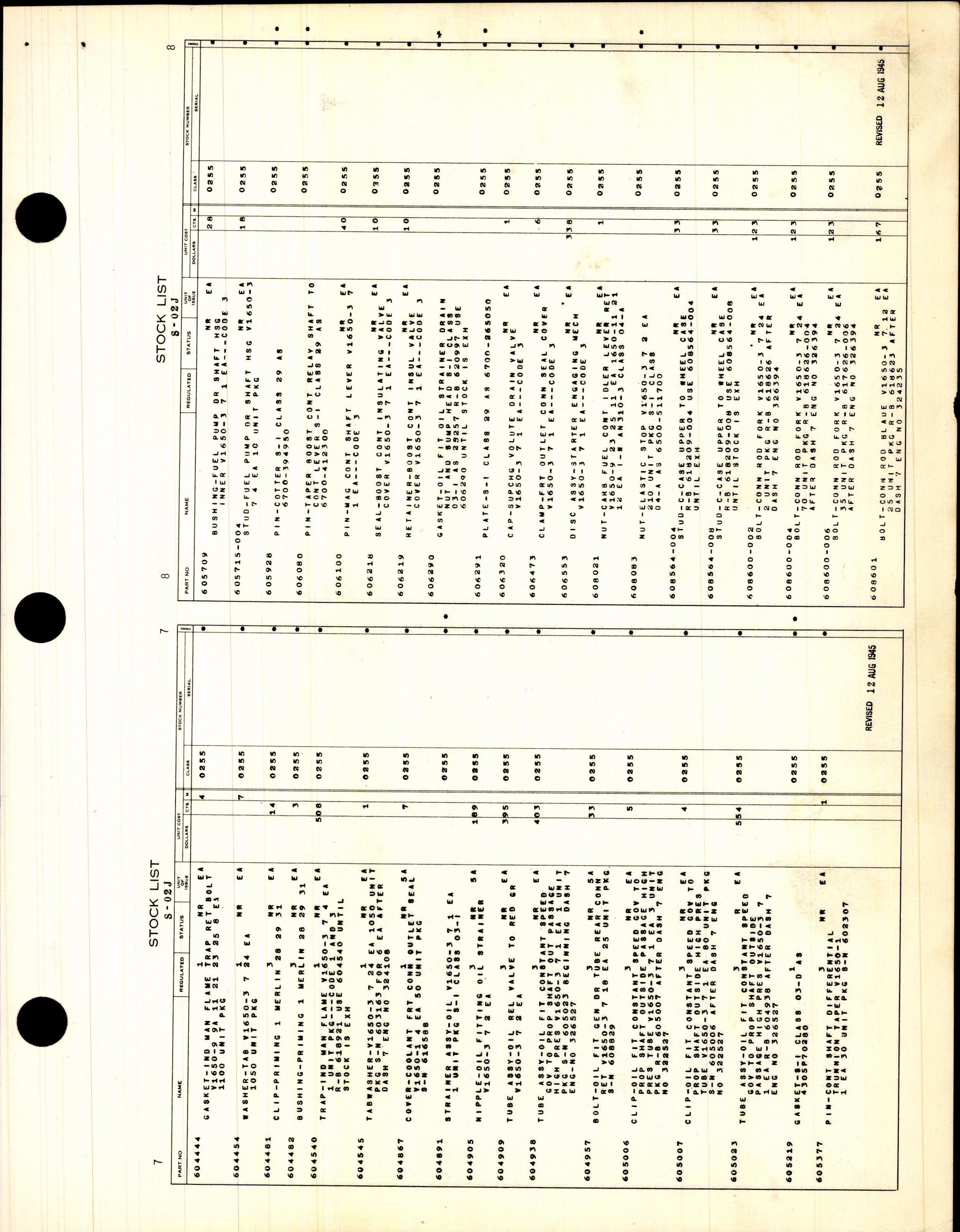 Sample page 7 from AirCorps Library document: Stock List Parts for Rolls-Royce Engines
