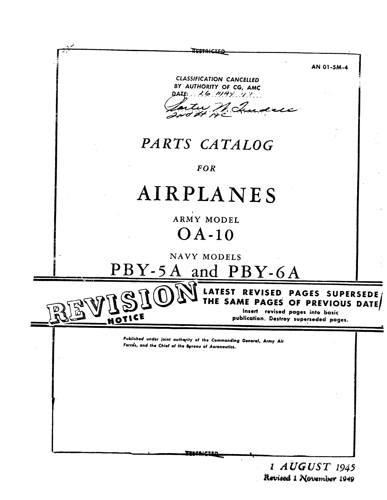 Sample page 1 from AirCorps Library document: Parts Catalog for OA-10, PBY-5A, and PBY-6A