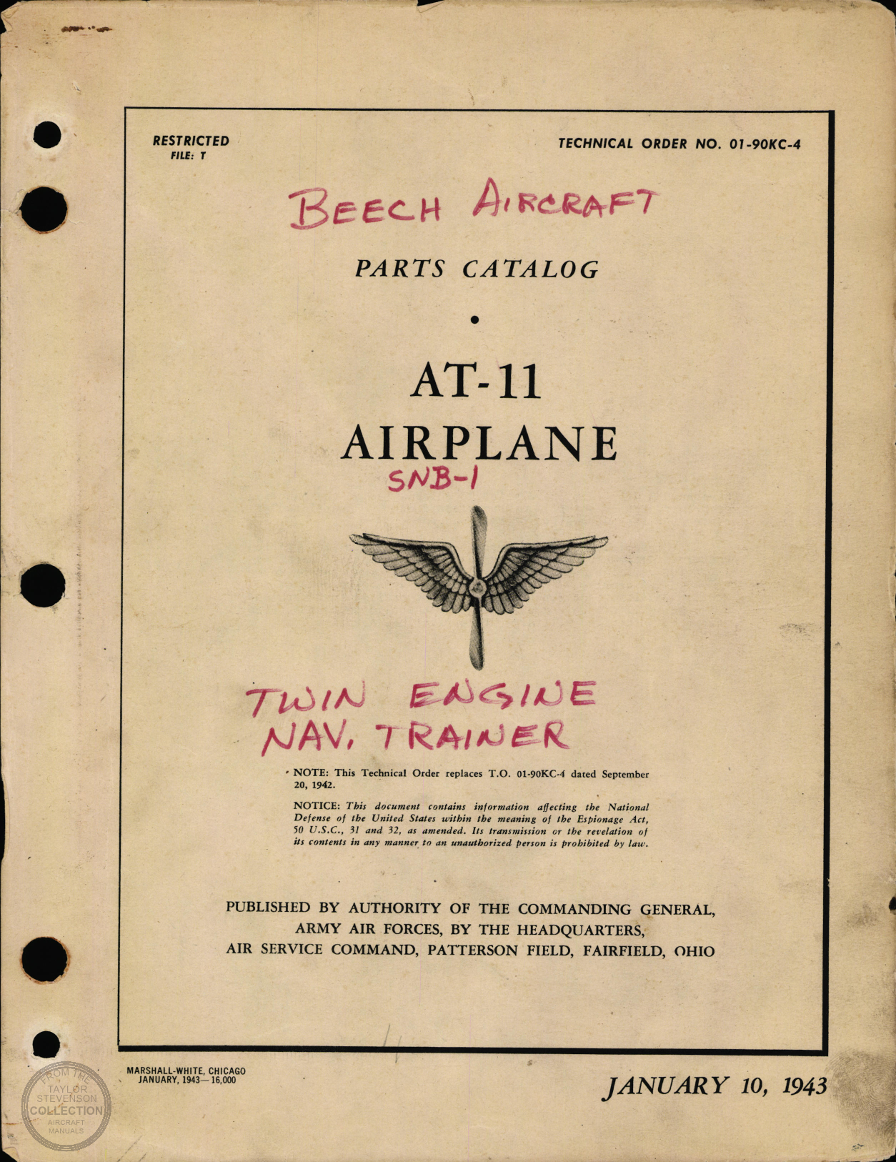 Sample page 1 from AirCorps Library document: Parts Catalog - AT-11