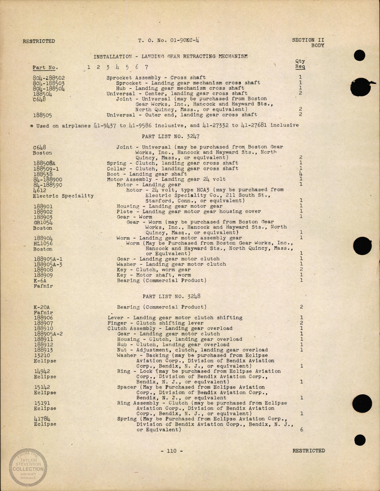Sample page 190 from AirCorps Library document: Parts Catalog - AT-11