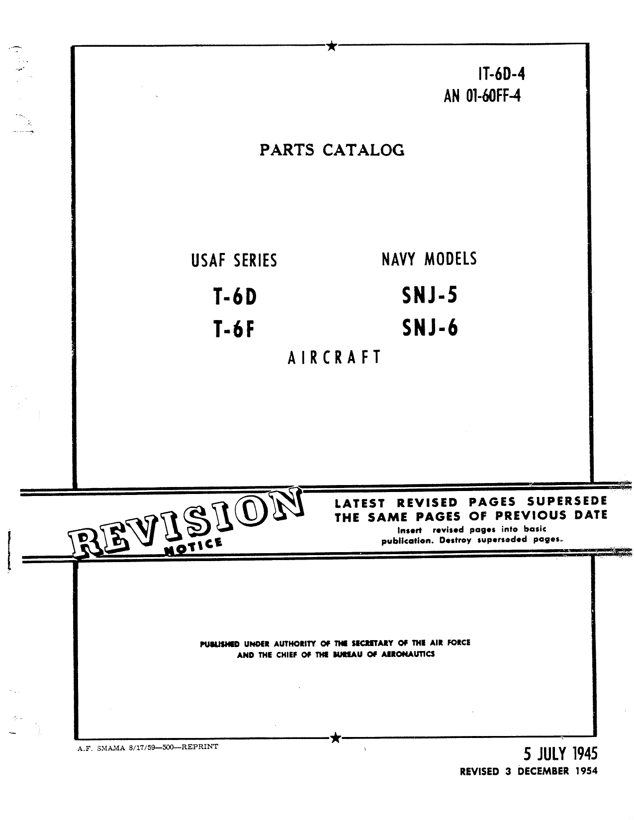 Sample page 1 from AirCorps Library document: Parts Catalog - T-6D, T-6F, SNJ-5, SNJ-6