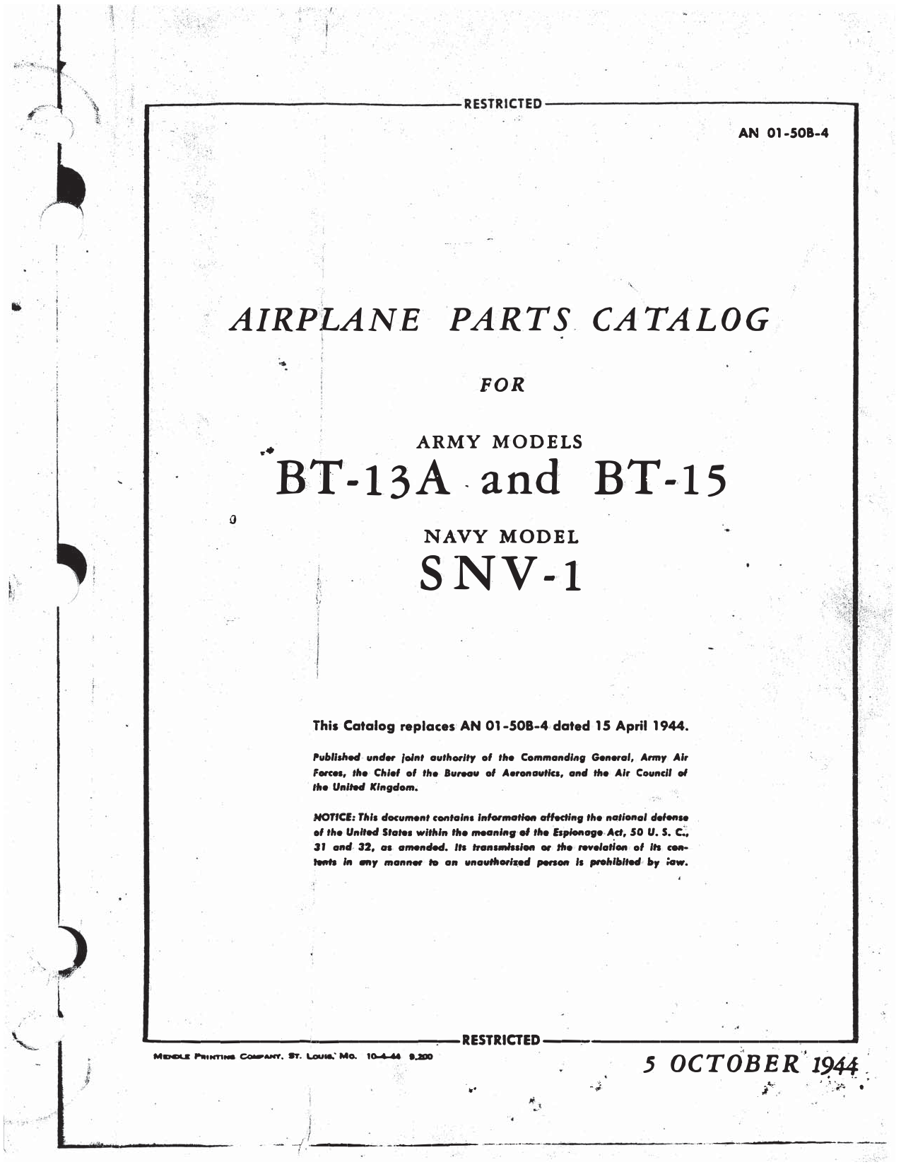 Sample page 1 from AirCorps Library document: Parts Catalog - BT-13, BT-15, SNV-1