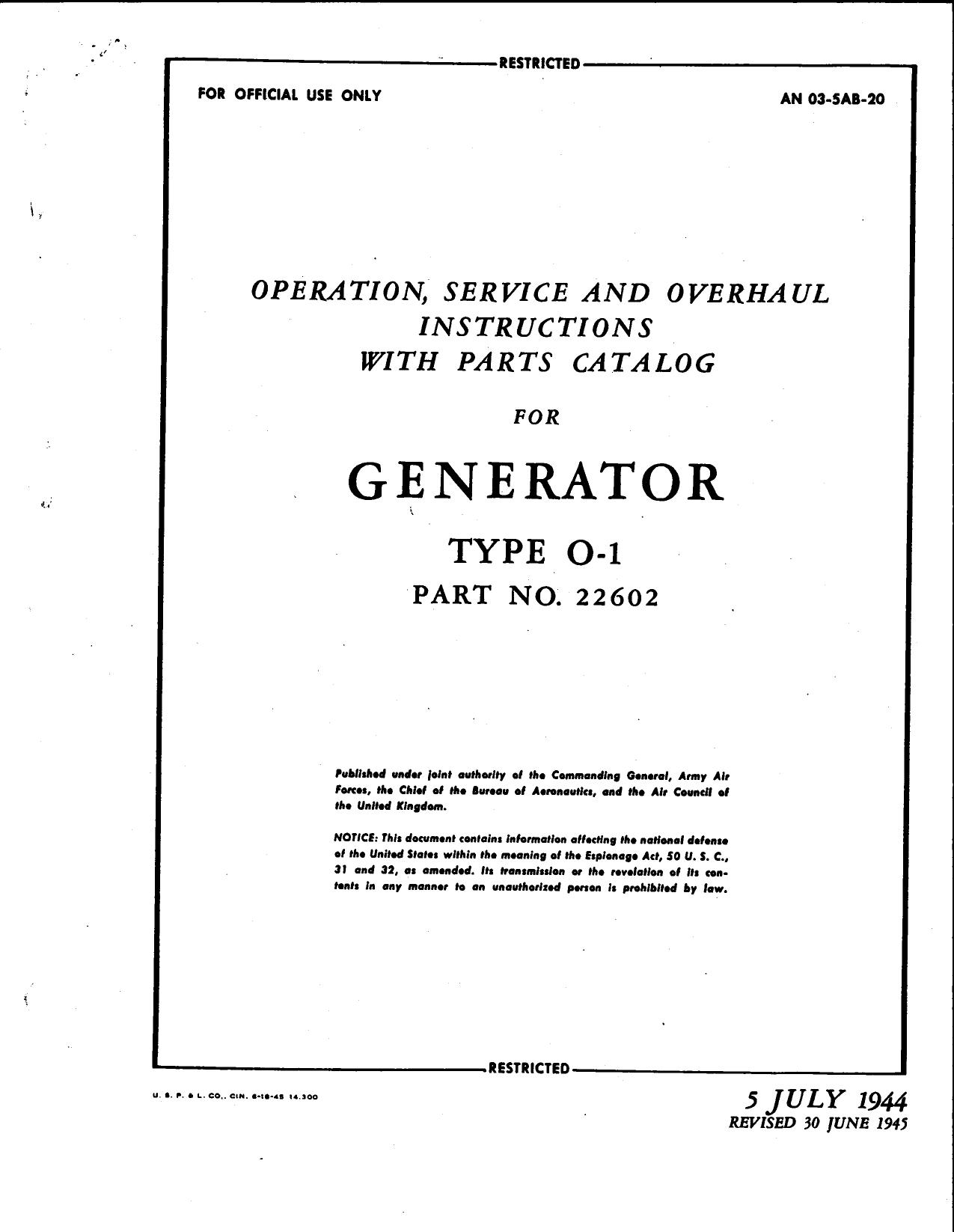 Sample page 3 from AirCorps Library document: Overhaul Instructions with Parts Catalog for Generator Type O-1