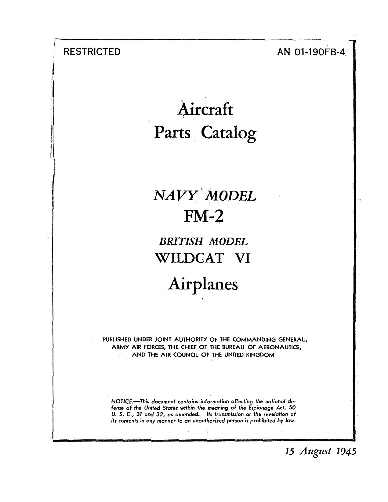 Sample page 1 from AirCorps Library document: Parts Catalog - FM-2