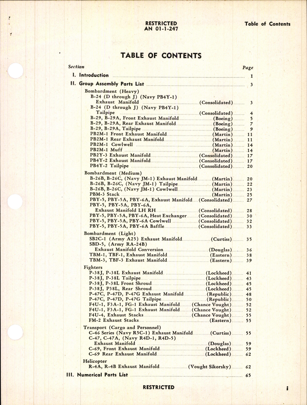 Sample page 3 from AirCorps Library document: Parts Catalog for Manifold Exhaust Systems