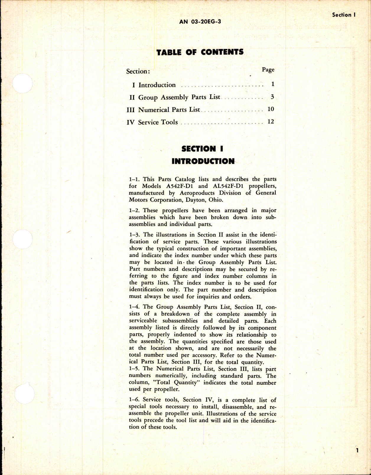 Sample page 3 from AirCorps Library document: Parts Catalog for Propellers - A542F-D1 & AL542F-D1