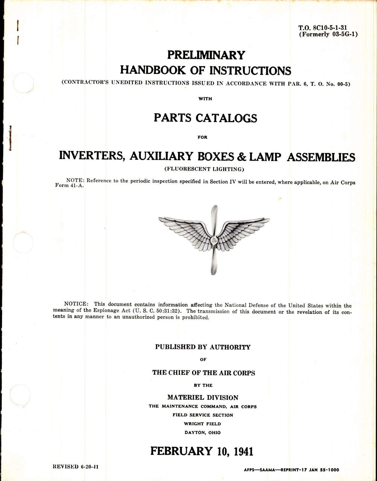 Sample page 1 from AirCorps Library document: Inverters, Auxiliary Boxes & Lamp Assemblies