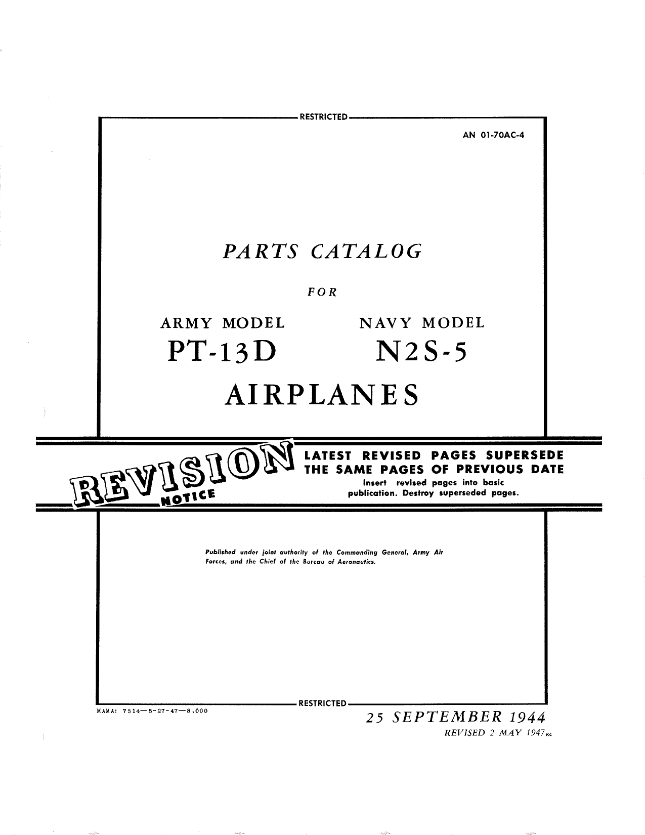 Sample page 1 from AirCorps Library document: Parts Catalog - PT-13D / N2S-5