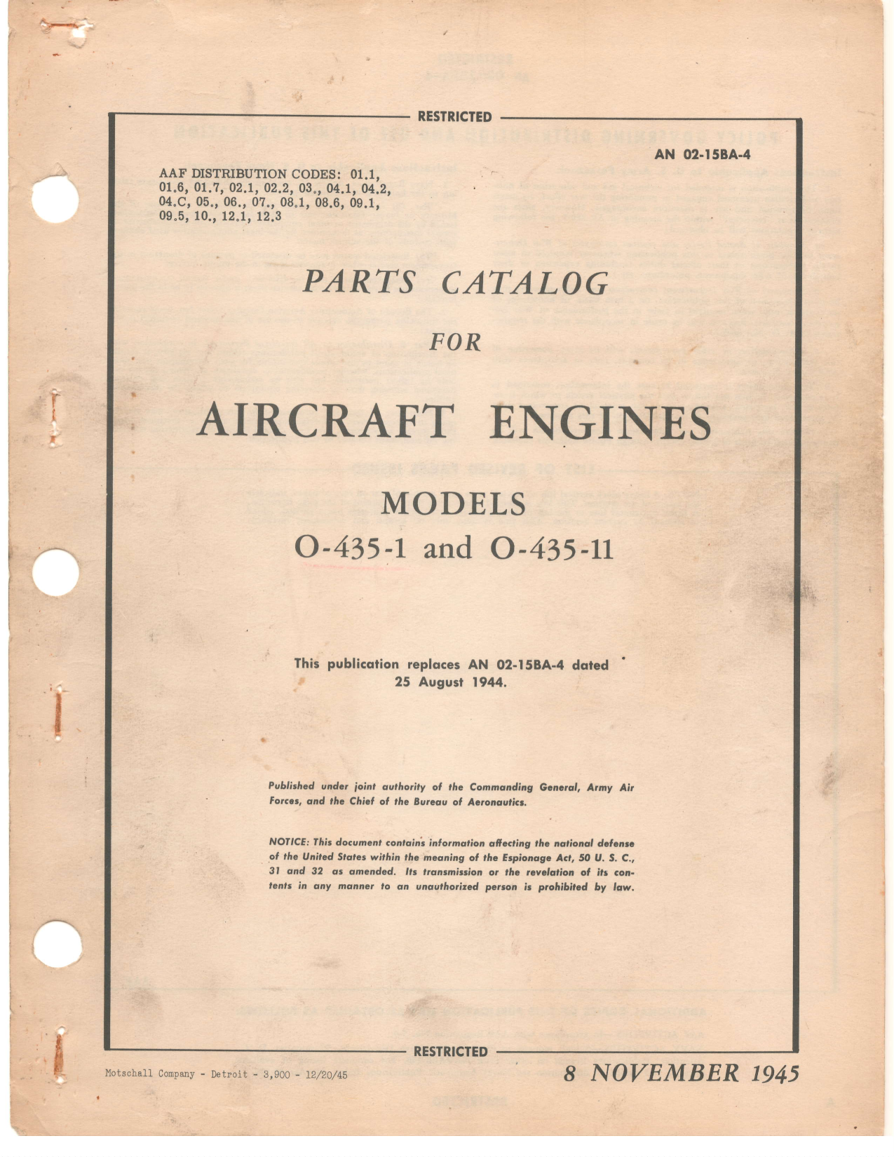Sample page 1 from AirCorps Library document: Parts Catalog - O-435-1 & O-435-11 Engine
