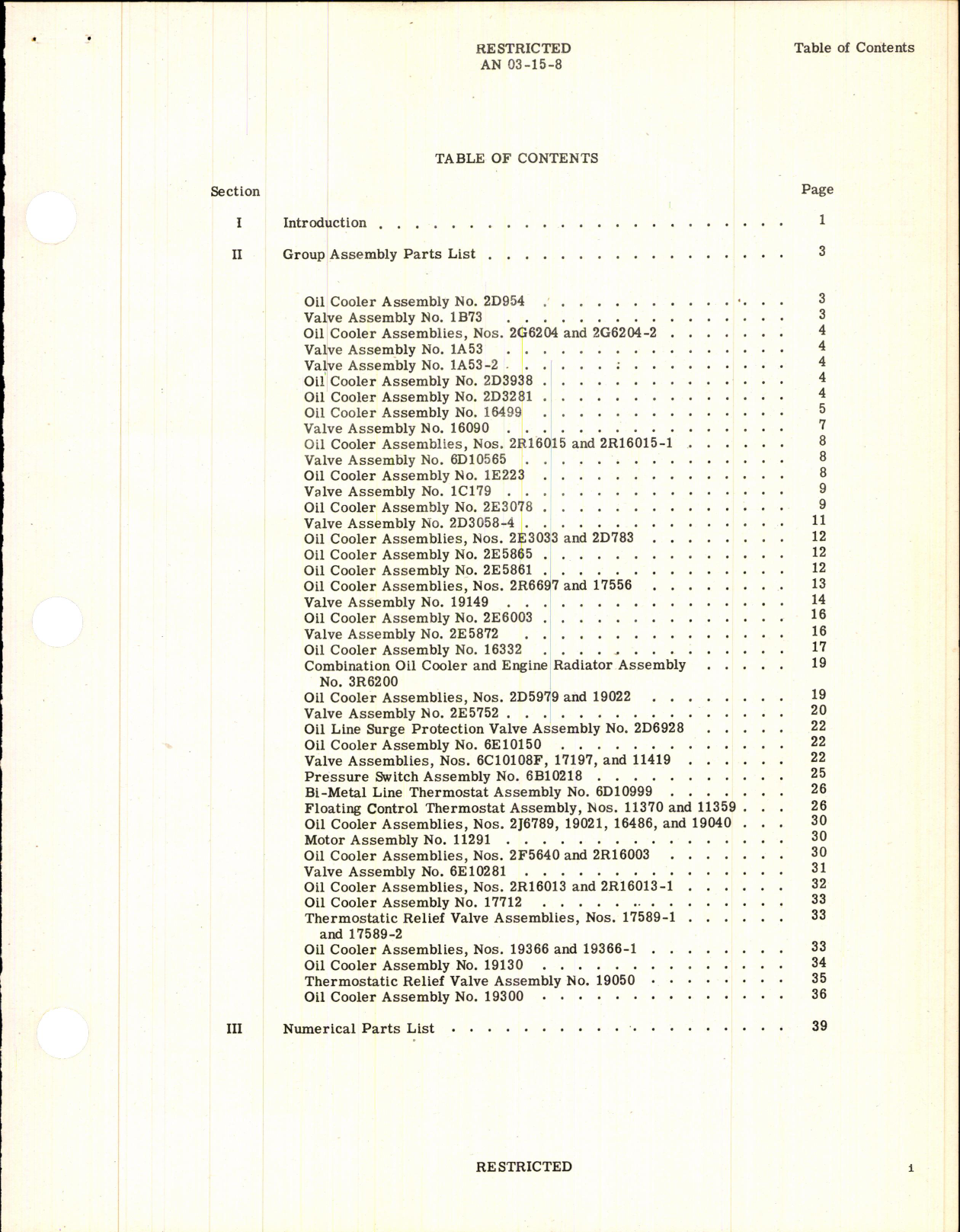 Sample page 3 from AirCorps Library document: Parts Catalog for Oil Coolers and Control Valves