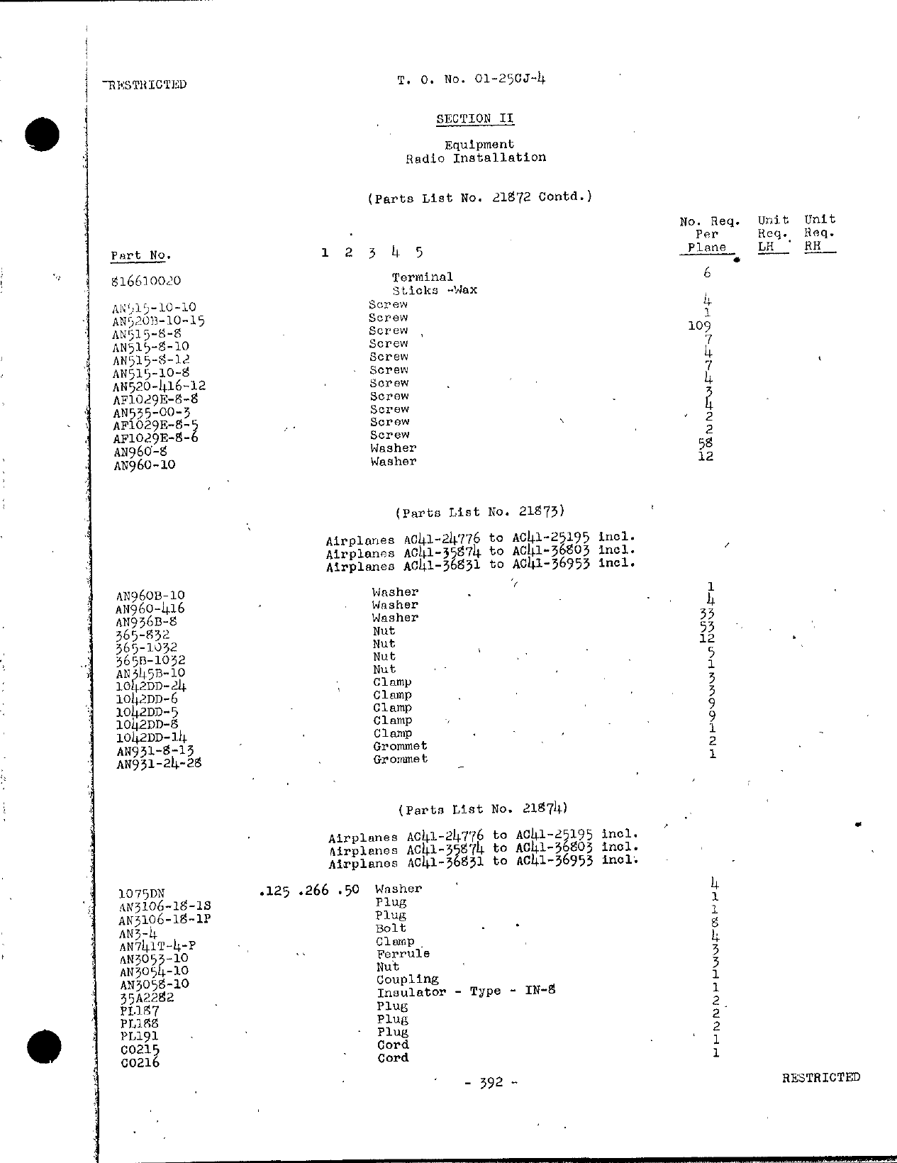 Sample page 393 from AirCorps Library document: Parts Catalog - P-40E