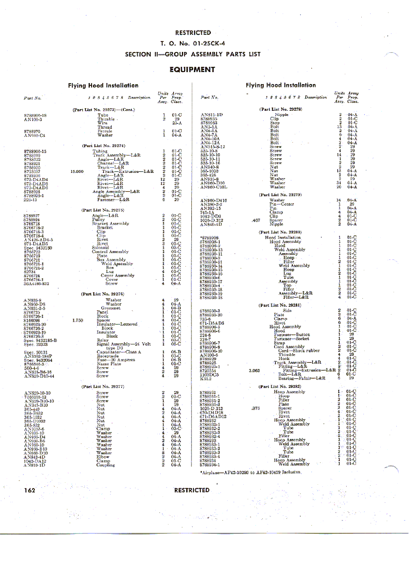 Sample page 164 from AirCorps Library document: Parts Catalog - P-40K