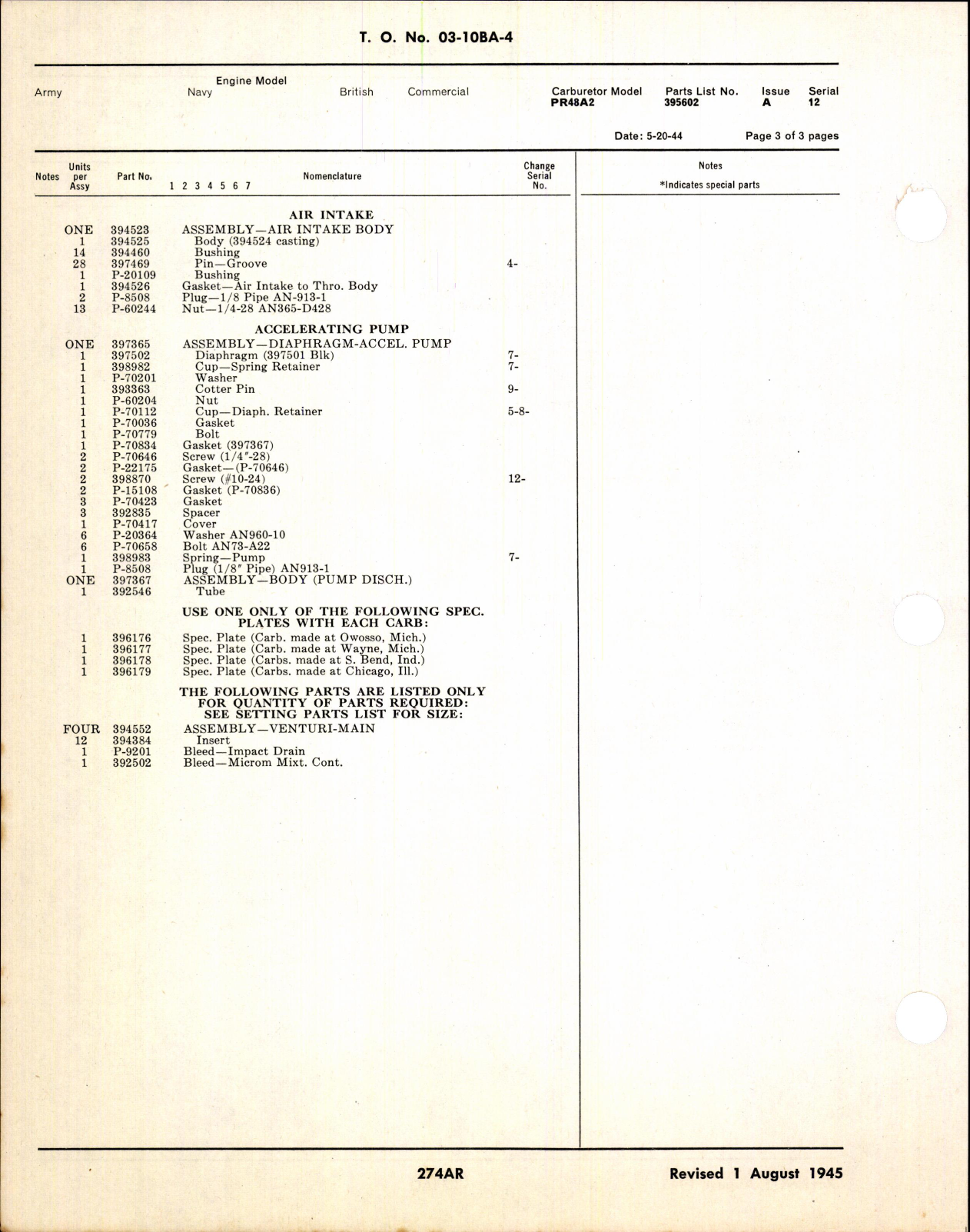 Sample page 4 from AirCorps Library document: Parts Catalog for PD, PR, and PT Series Injection Carburetors 